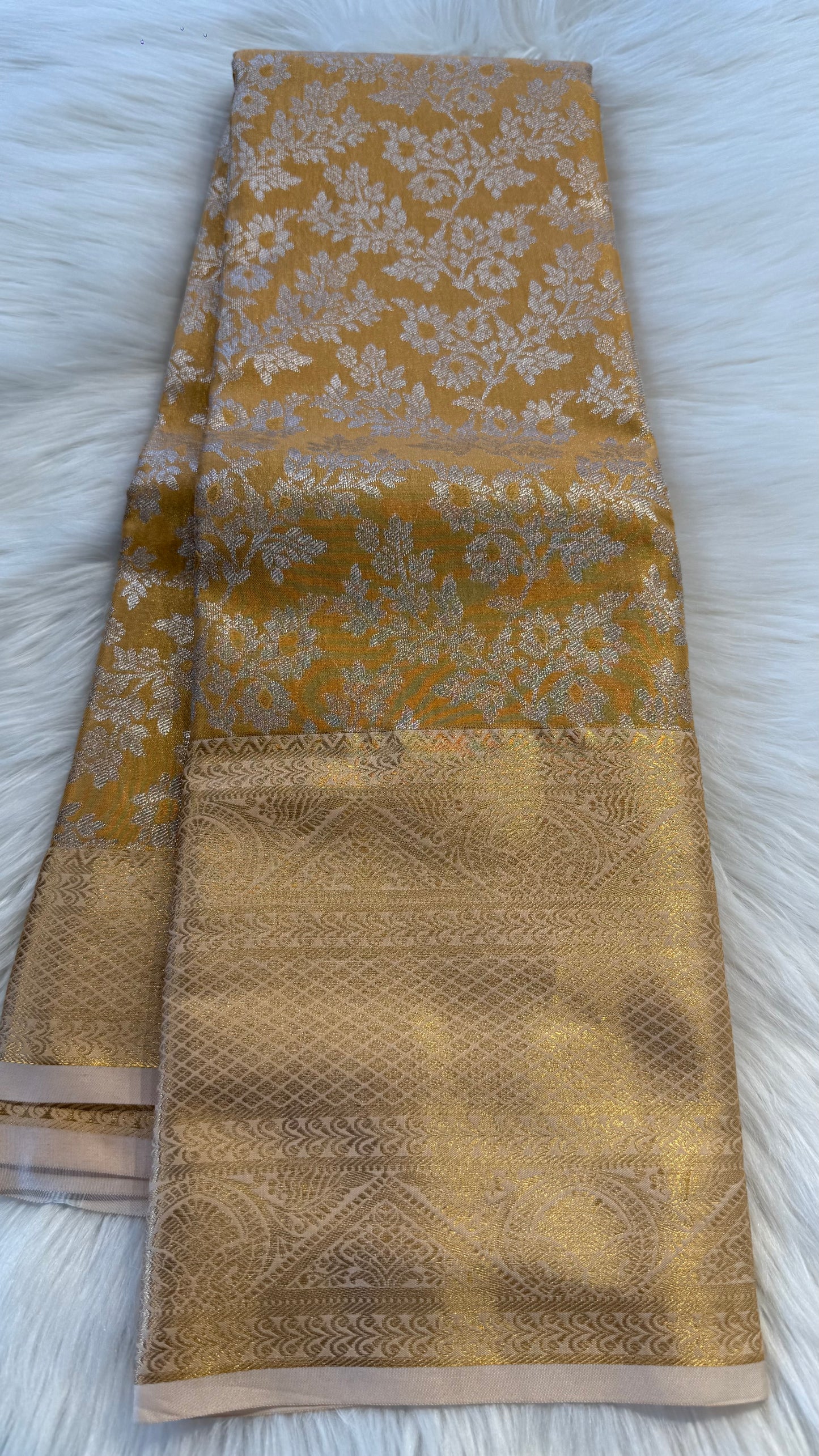 AMBER GOLD SEMI SILK KANICHIPURAM SILK SAREE (SSKS13)