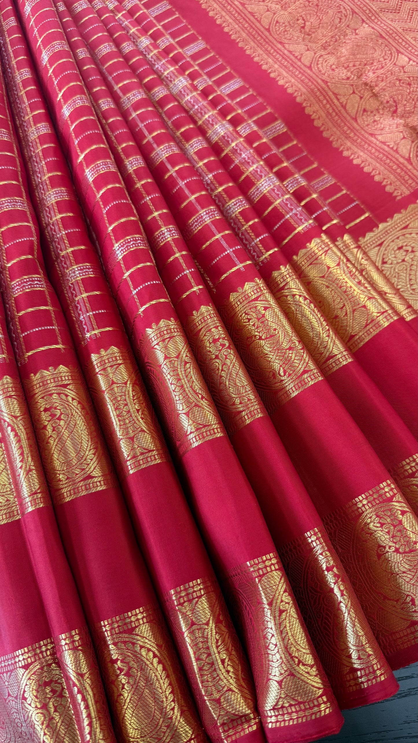 VENETIAN RED KATTAM GOLD ZARI HANDLOOM KANICHIPURAM SILK SAREE (KSS84)