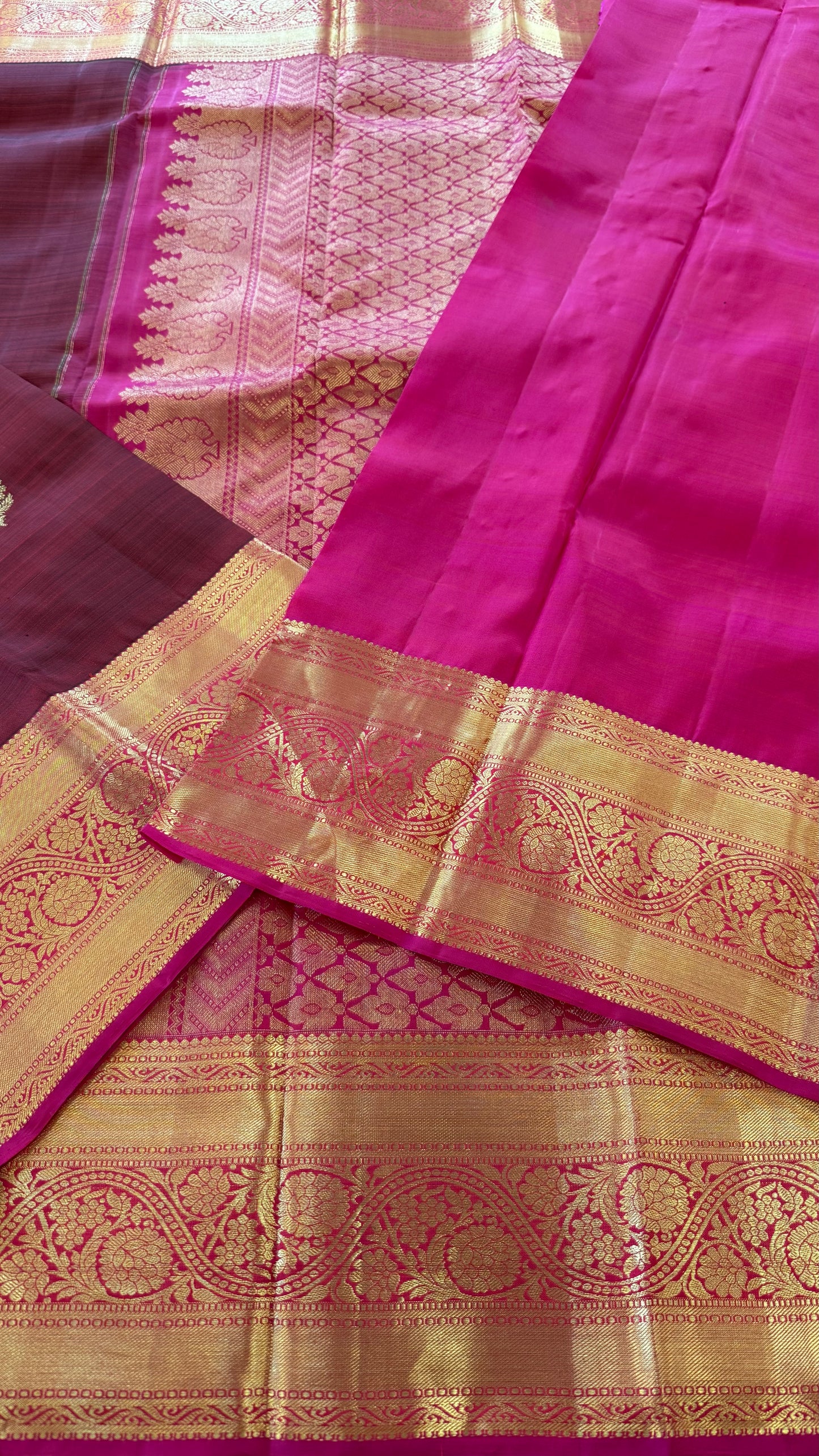 REDWOOD MAROON WITH CONTRAST PINK GOLD ZARI HANDLOOM KANICHIPURAM SILK SAREE (KSS63)