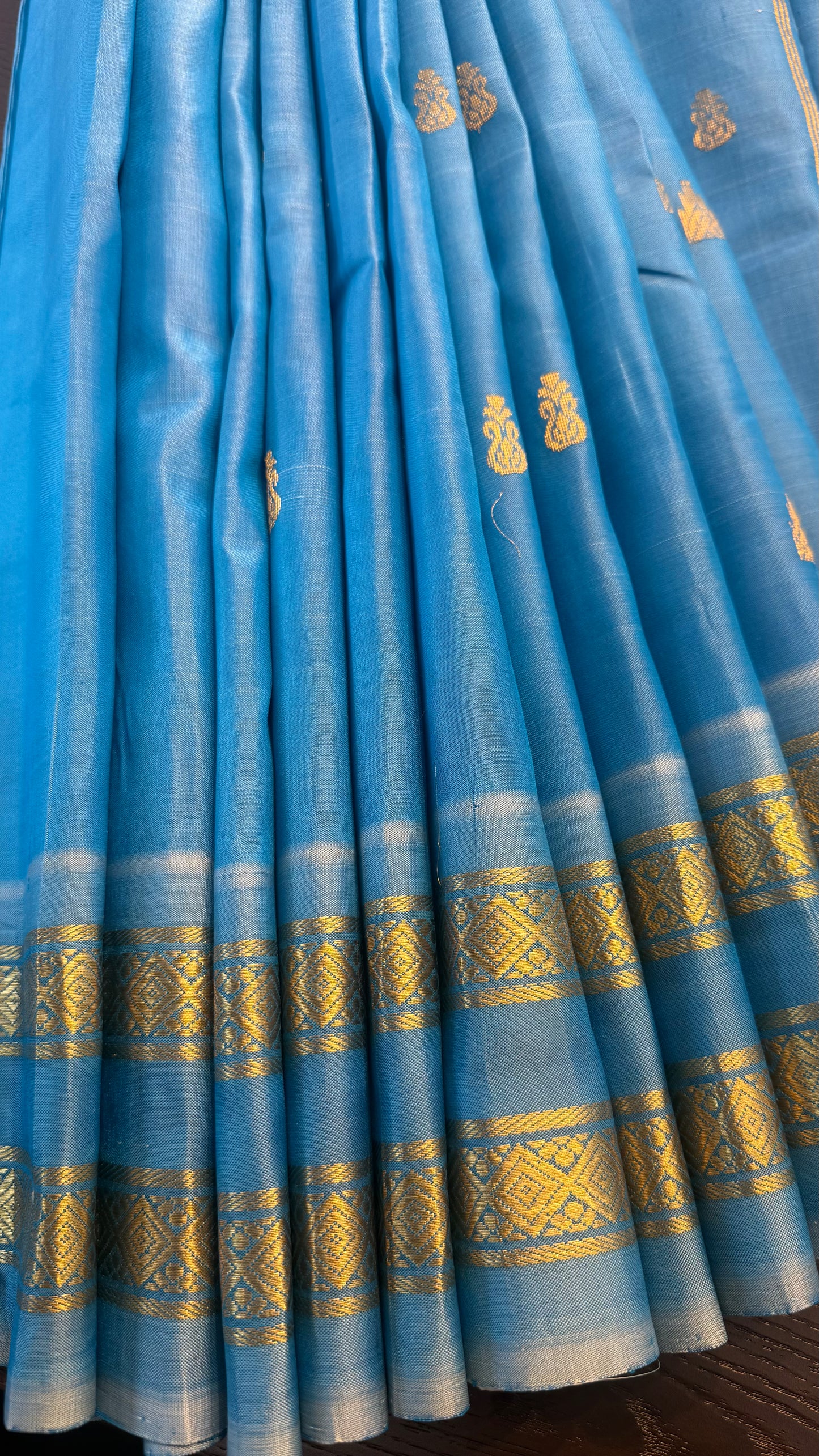 SKY BLUEPURE HANDLOOM KANCHIPURAM SINGLE SIDE BORDER SILK SAREE (KSSB21)