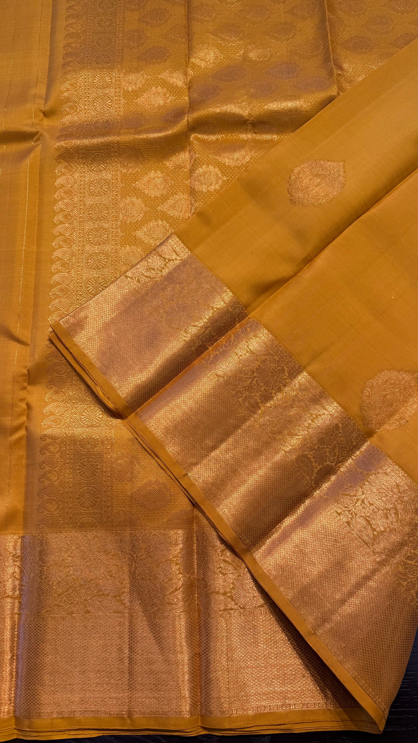 GOLDEN MUSTARD HANDLOOM KANICHIPURAM SILK SAREE (KSS324)