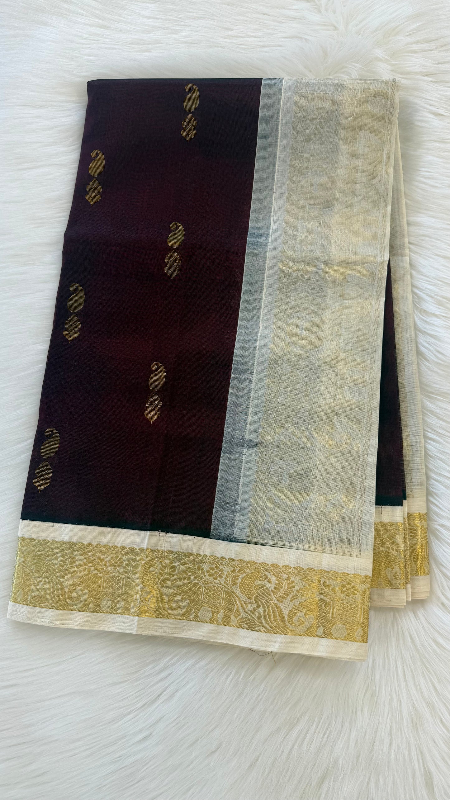 MAROON WITH CONTRAST CREAM KANCHIPURAM SILK COTTON (KSC78)