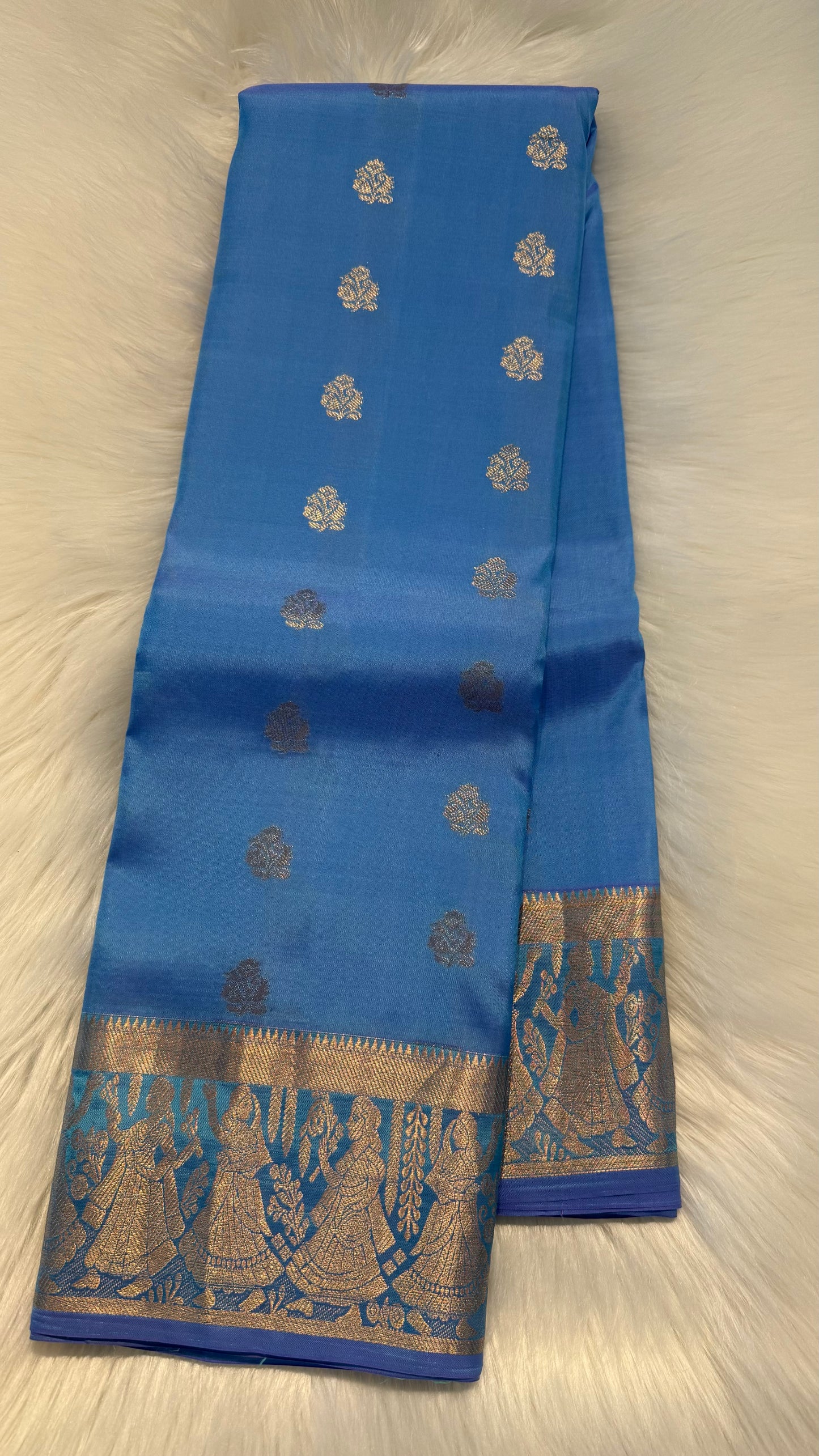 DUAL TONE BLUE PURPLE GOLD ZARI HANDLOOM KANCHIPURAM SILK SAREE (KSS450)