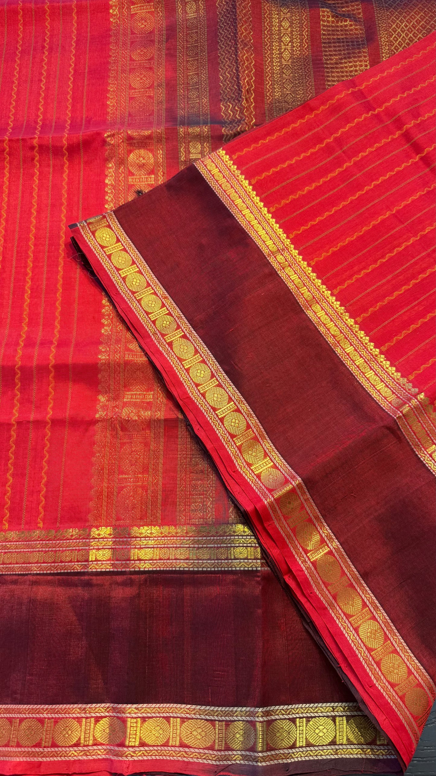 RED WITH MAROON HANDLOOM KANCHIPURAM SILK COTTON (KSC124)
