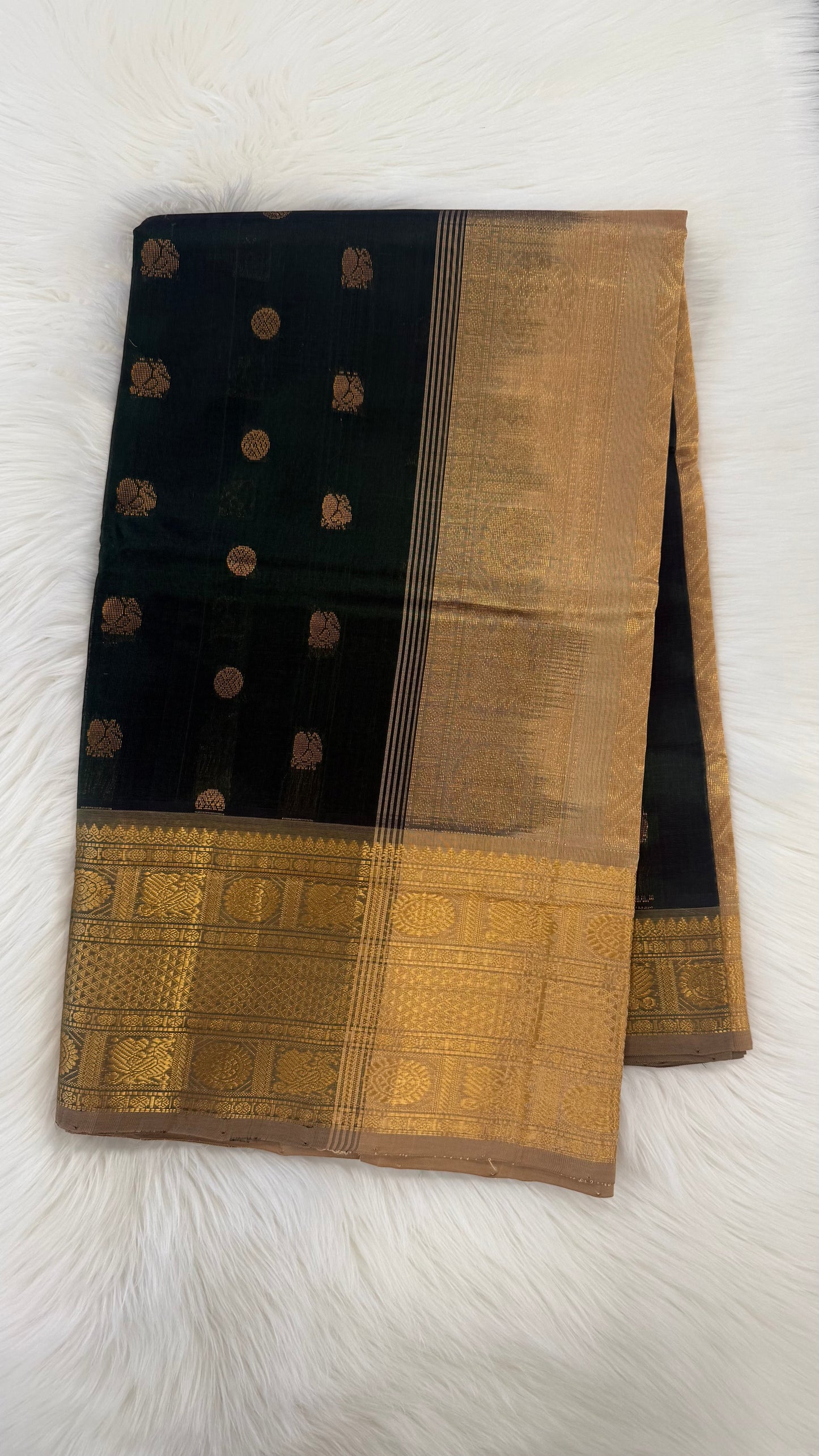 DARK TEAL GREEN WITH CONTRAST BEIGE KANCHIPURAM SILK COTTON (KSC04)