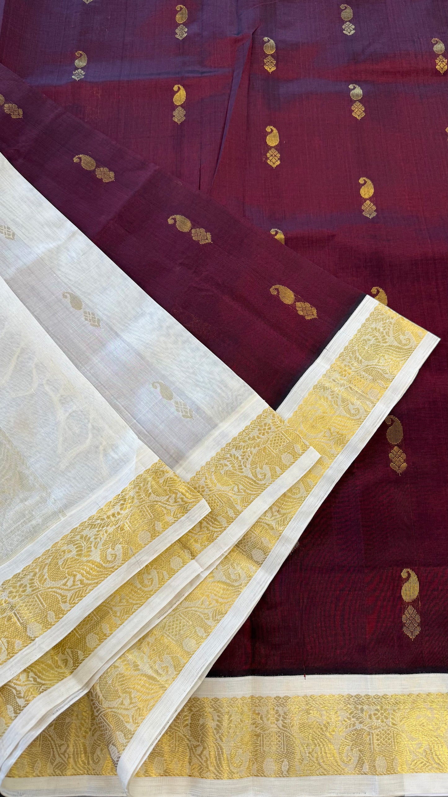 MAROON WITH CONTRAST CREAM KANCHIPURAM SILK COTTON (KSC78)