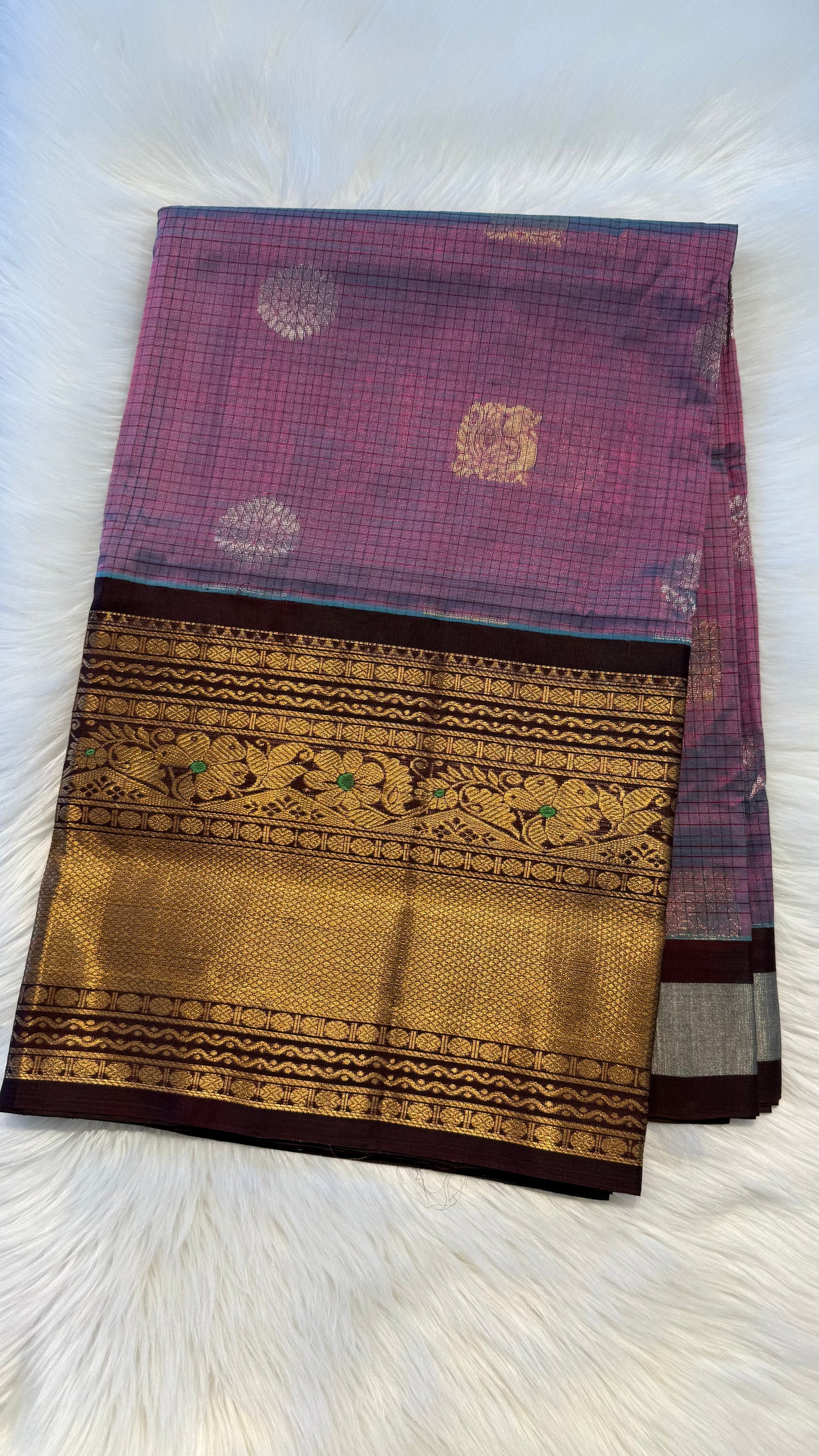 DUAL TONE BLUE PURPLE WITH CONTRAST DARK BROWN MANGALAGIRI SILK COTTON (MSC01)