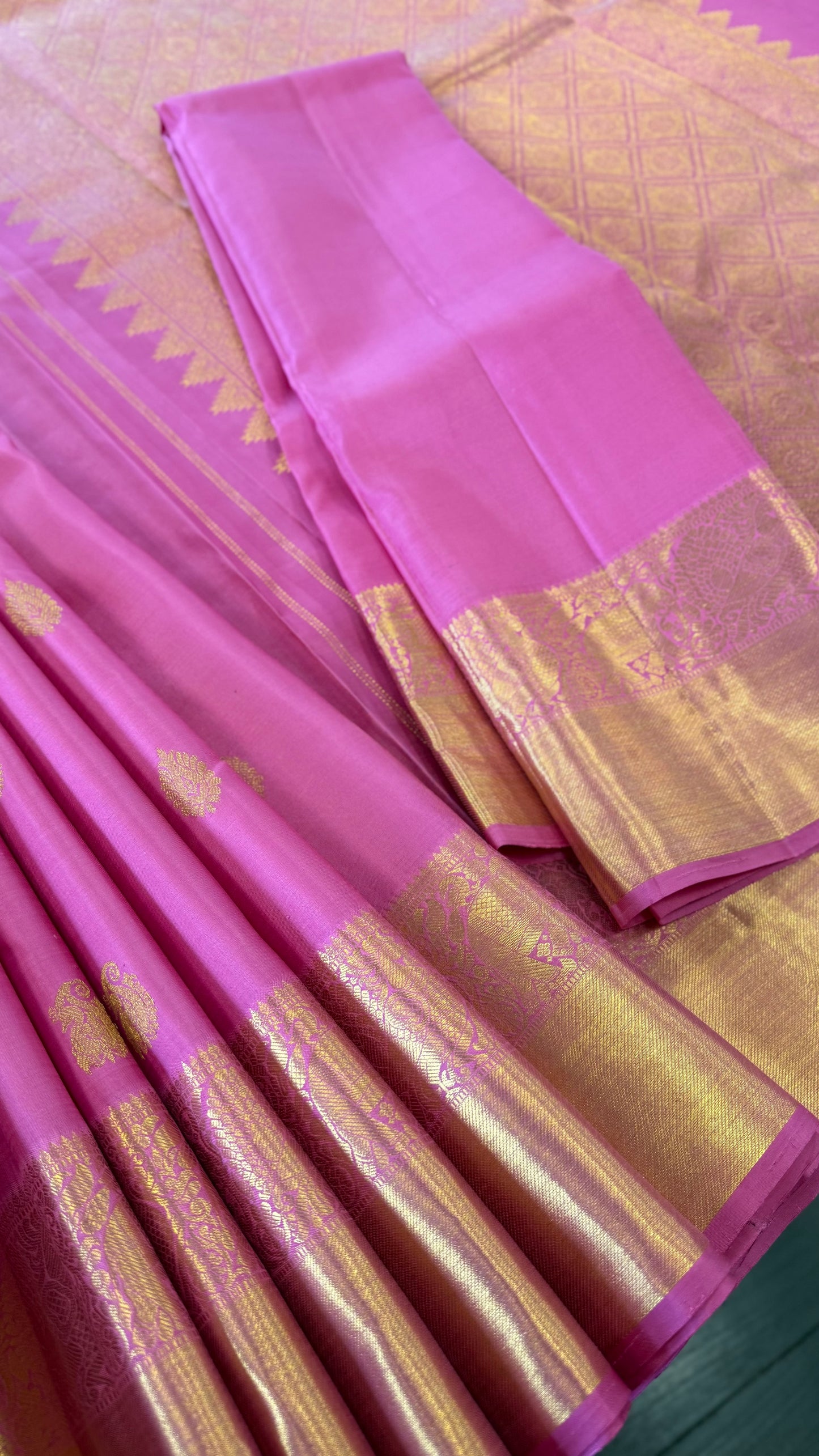 CANDY PINK GOLD ZARI HANDLOOM KANICHIPURAM SILK SAREE (KSS148)