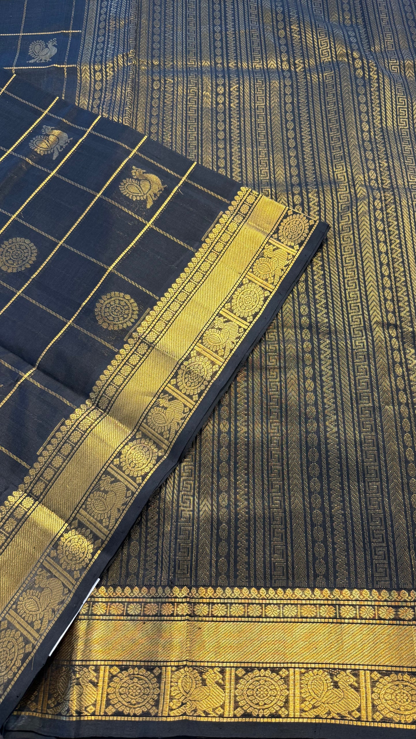 BLACK KATTAM HANDLOOM KANCHIPURAM SILK COTTON (KSC85)