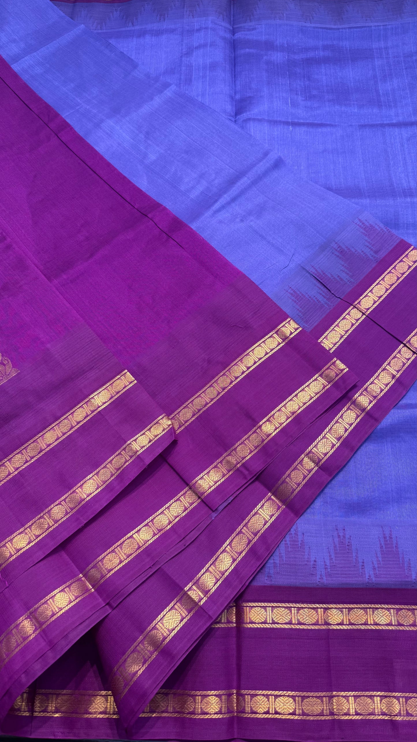 DARK LILAC WITH DARK RASPBERRY TRADITIONAL RETTAI PETTA BORDER HANDLOOM KANCHIPURAM SILK COTTON (KSC46)