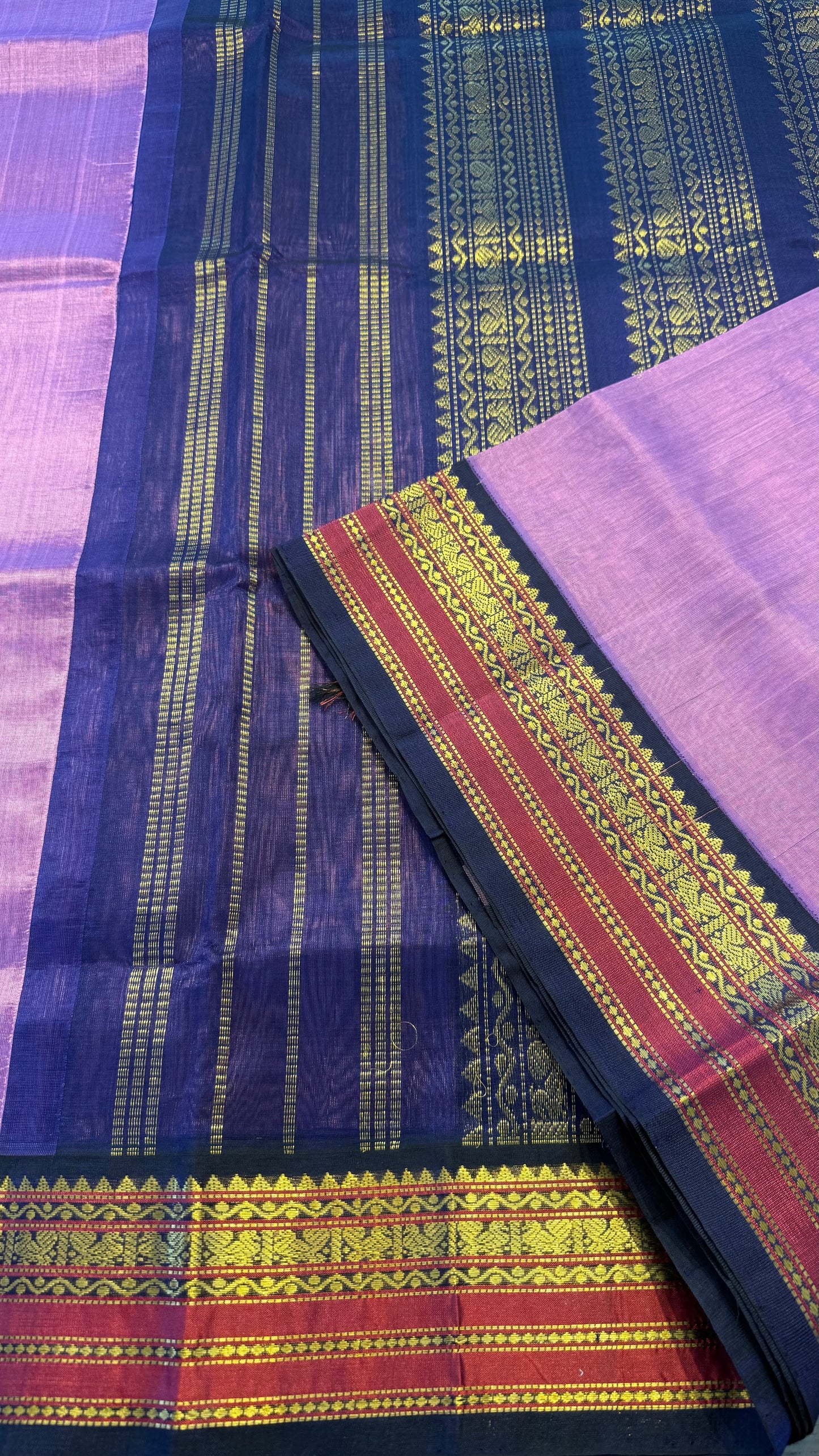 LAVENDER WITH CONTRAST DARK BLUE KANCHIPURAM SILK COTTON (KSC36)