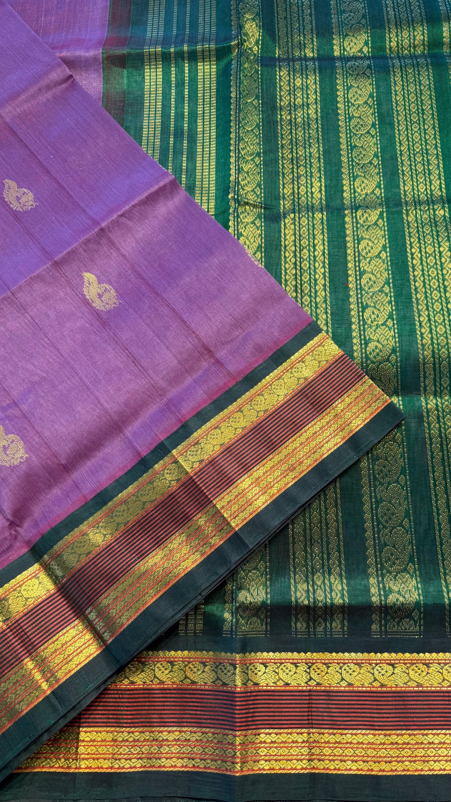ONION PURPLE WITH GREEN HANDLOOM KANCHIPURAM SILK COTTON (KSC128)