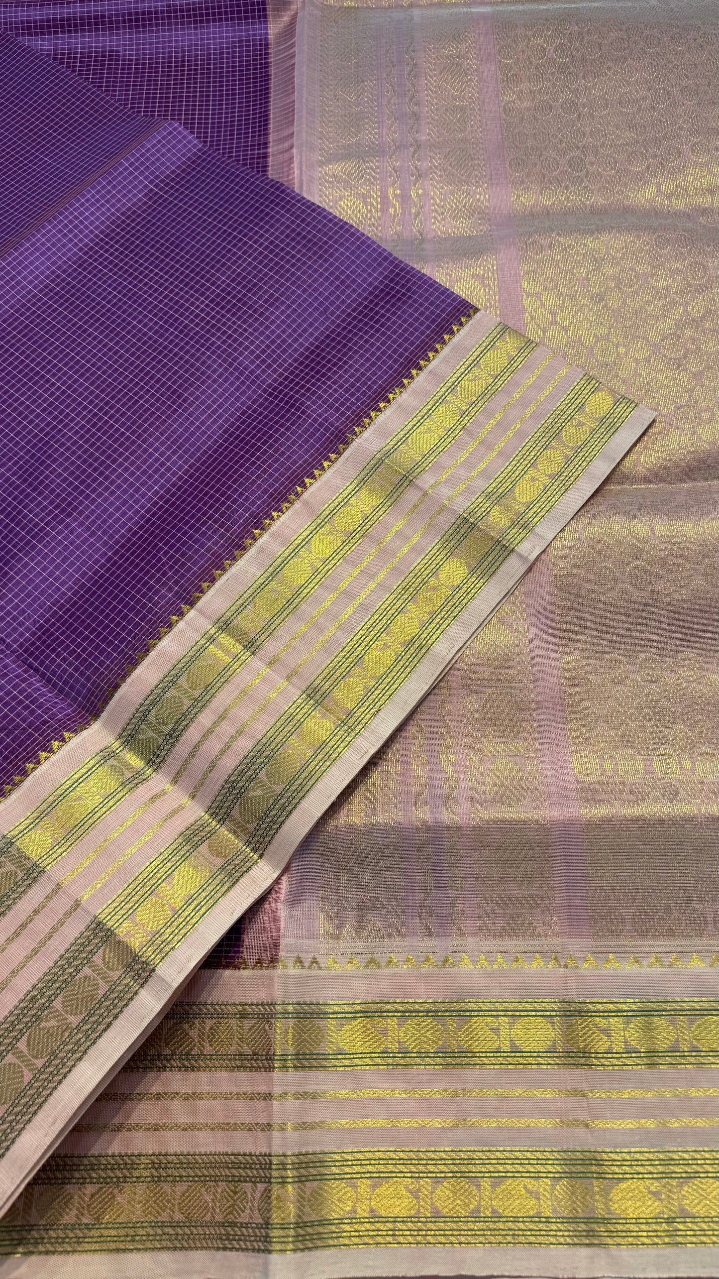 KATTAM VIOLET WITH CONTRAST LIGHT PINK KANCHIPURAM SILK COTTON (KSC22)