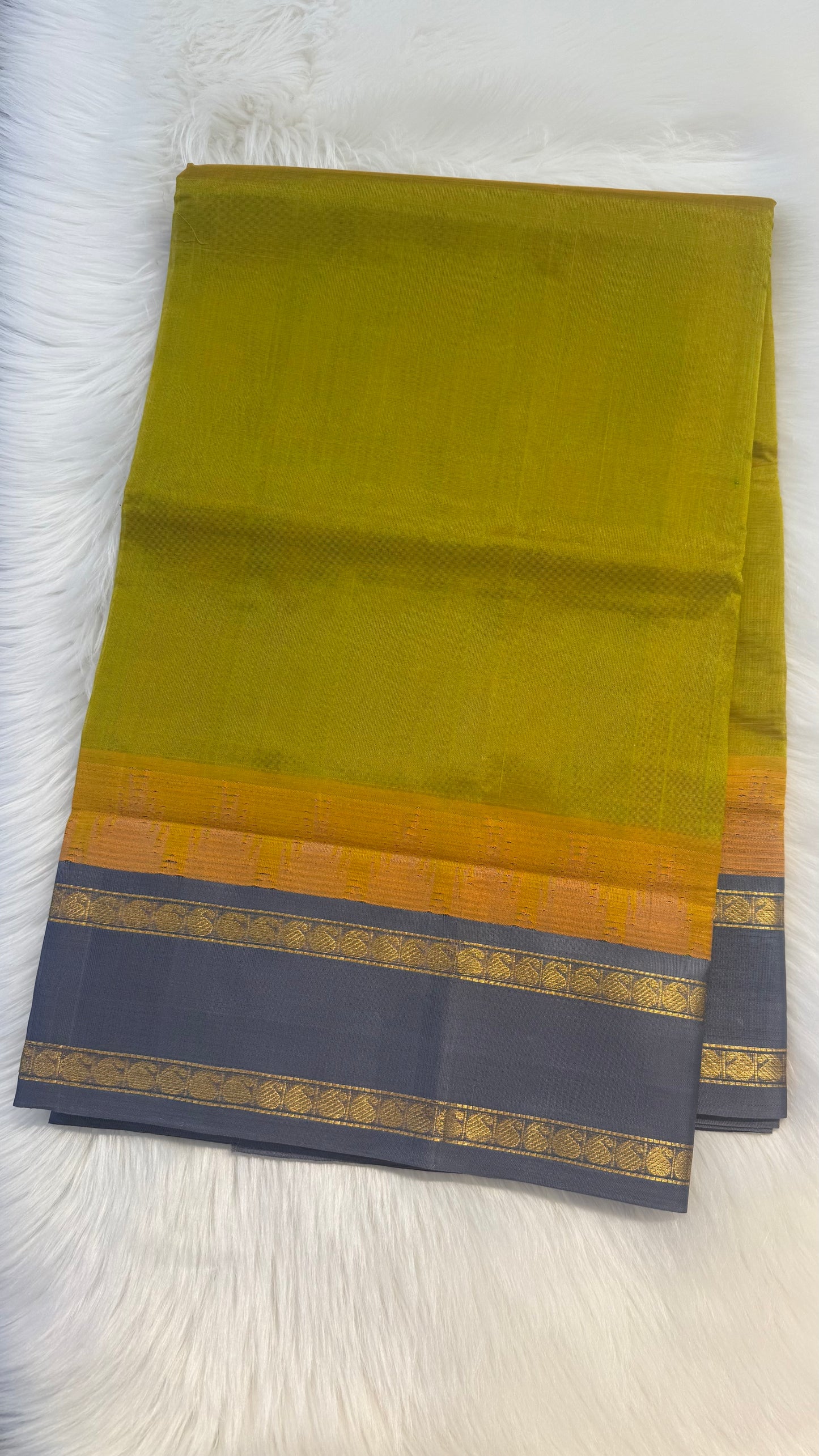 DUAL TONE OLIVE GREEN WITH GREY TRADITIONAL RETTAI PETTA BORDER HANDLOOM KANCHIPURAM SILK COTTON (KSC42)