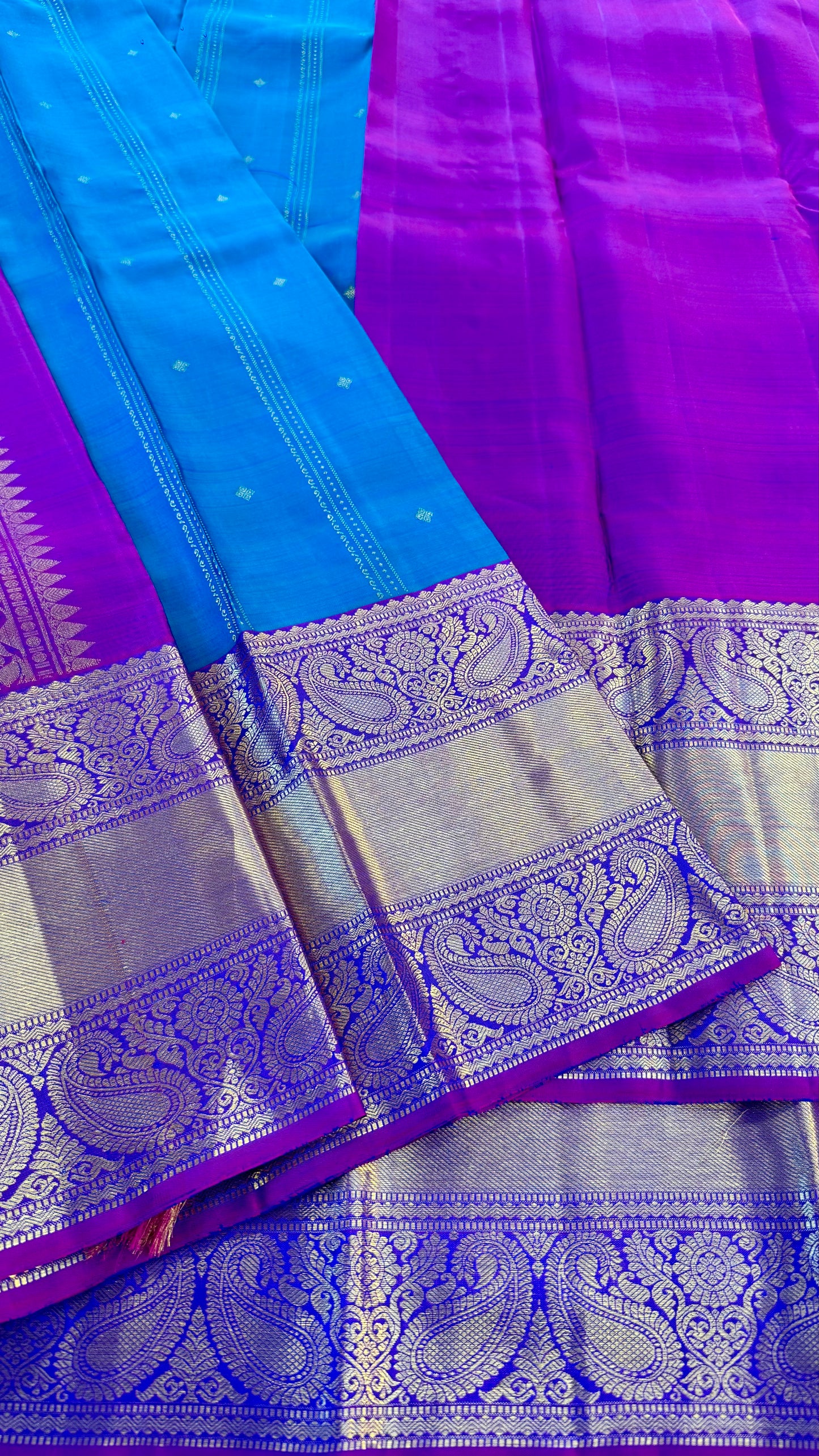 DUAL TONE PEACOCK BLUE WITH CONTRAST PURPLE HANDLOOM KANICHIPURAM SILK SAREE (KSS12)
