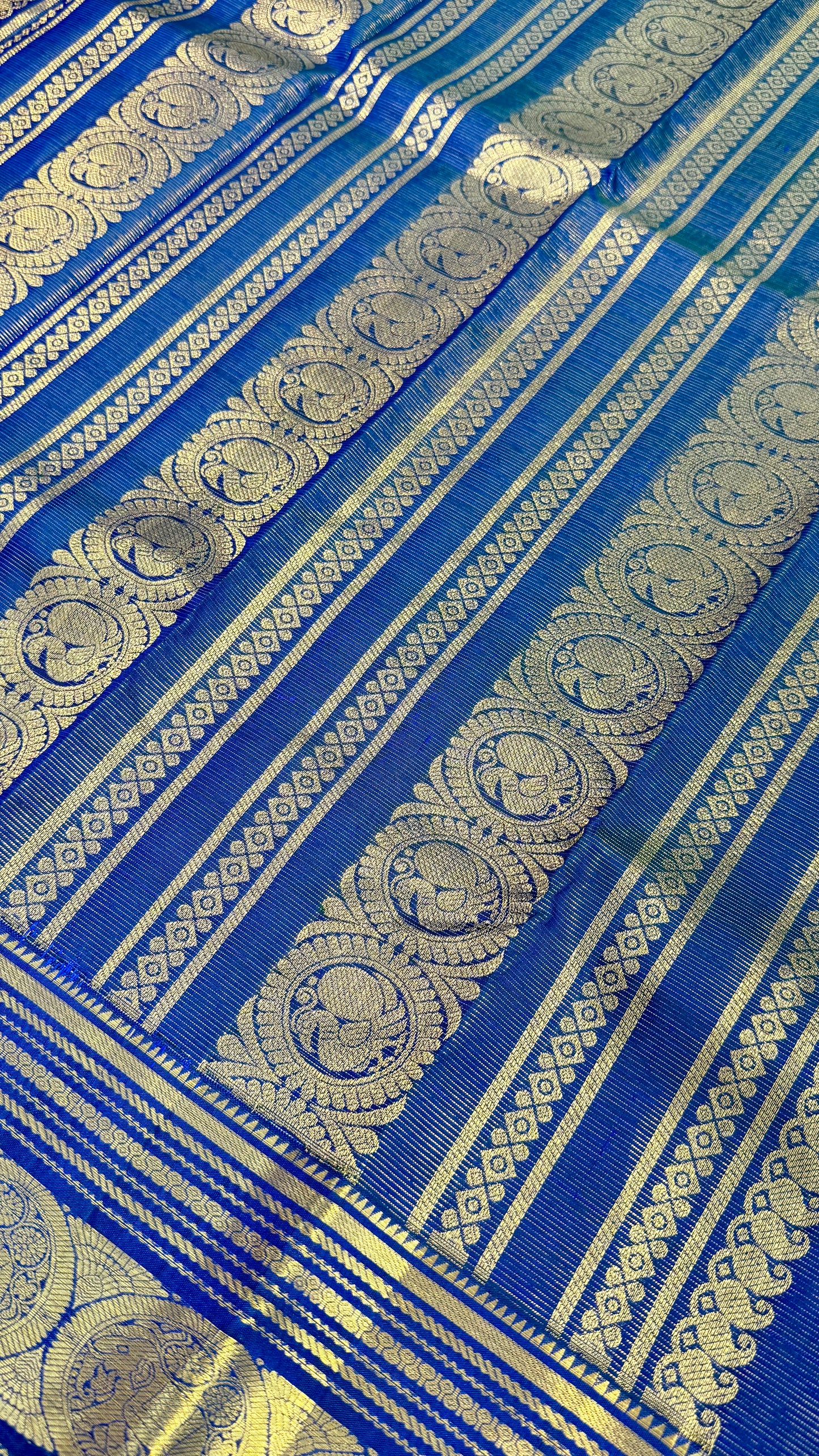 VAIRA OOSI PEACOCK BLUE ELEPHANT BORDER HANDLOOM KANICHIPURAM SILK SAREE (KSS27)