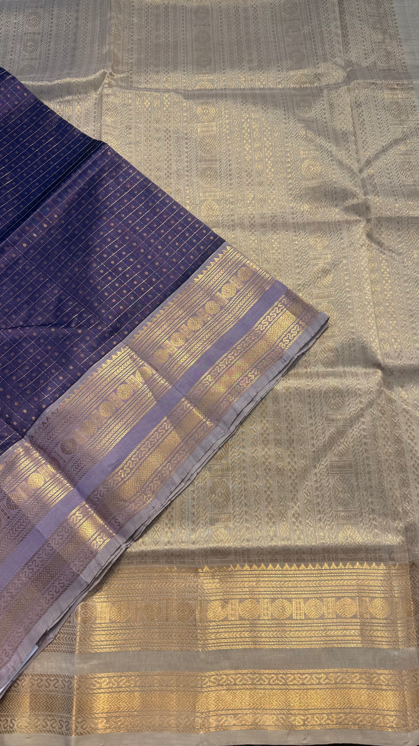 LAKSHA DEEPAM TARO WITH CREAM HANDLOOM KANCHIPURAM SILK COTTON (KSC54)