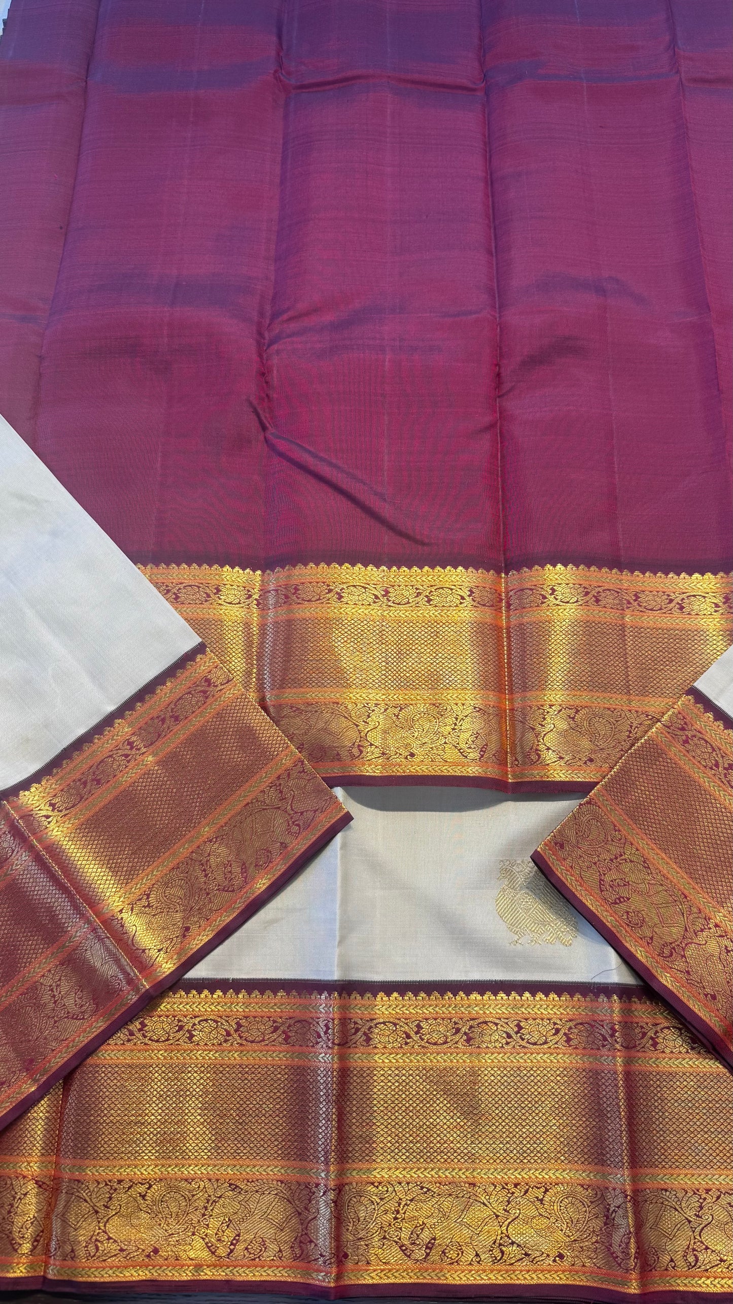 GOLD CONTRAST MAROON BORDER GOLD ZARI HANDLOOM KANICHIPURAM SILK SAREE (KSS135)