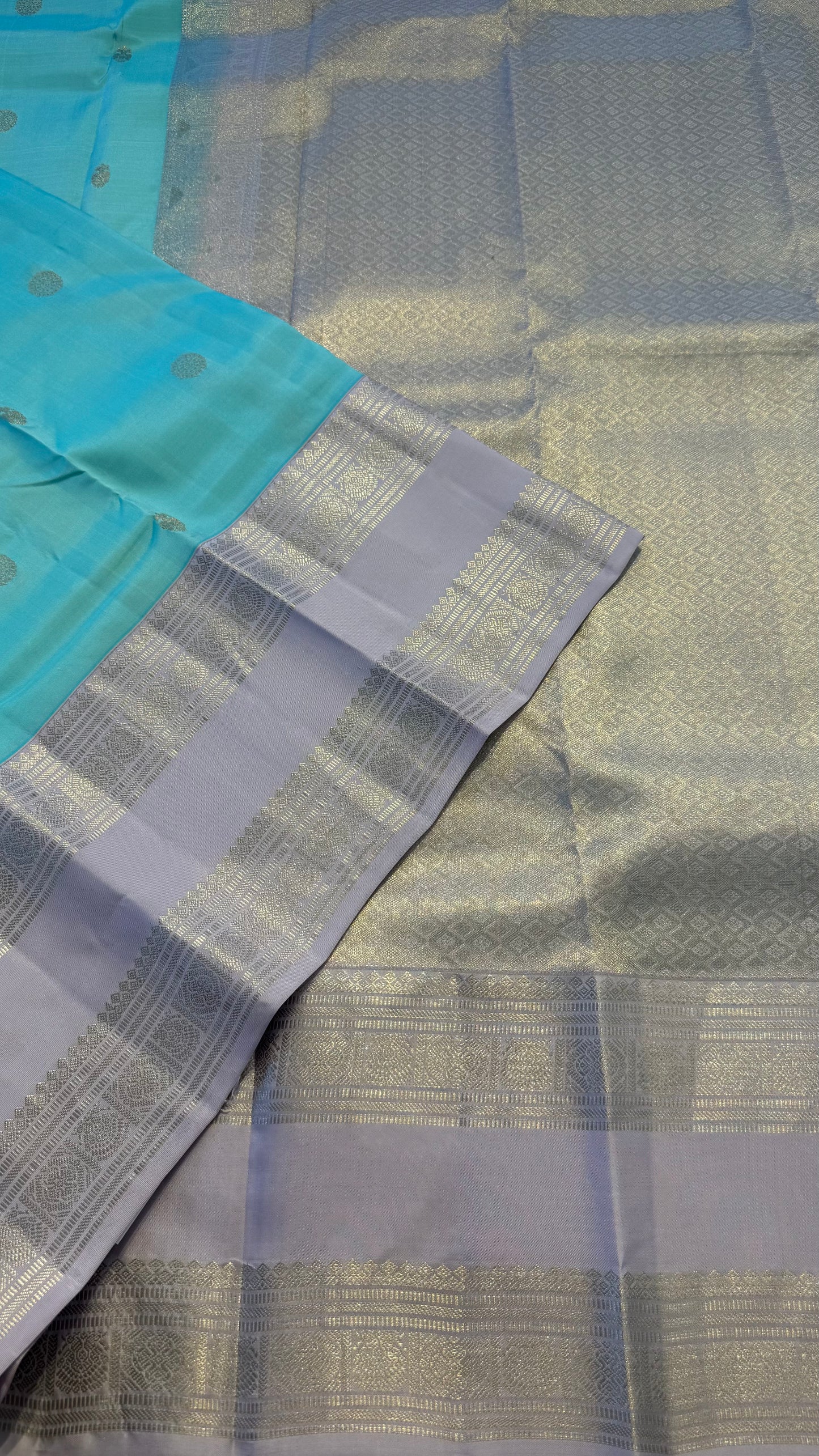TIFFANY BLUE WITH CONTRAST LILAC HANDLOOM KANICHIPURAM SILK SAREE (KSS276)