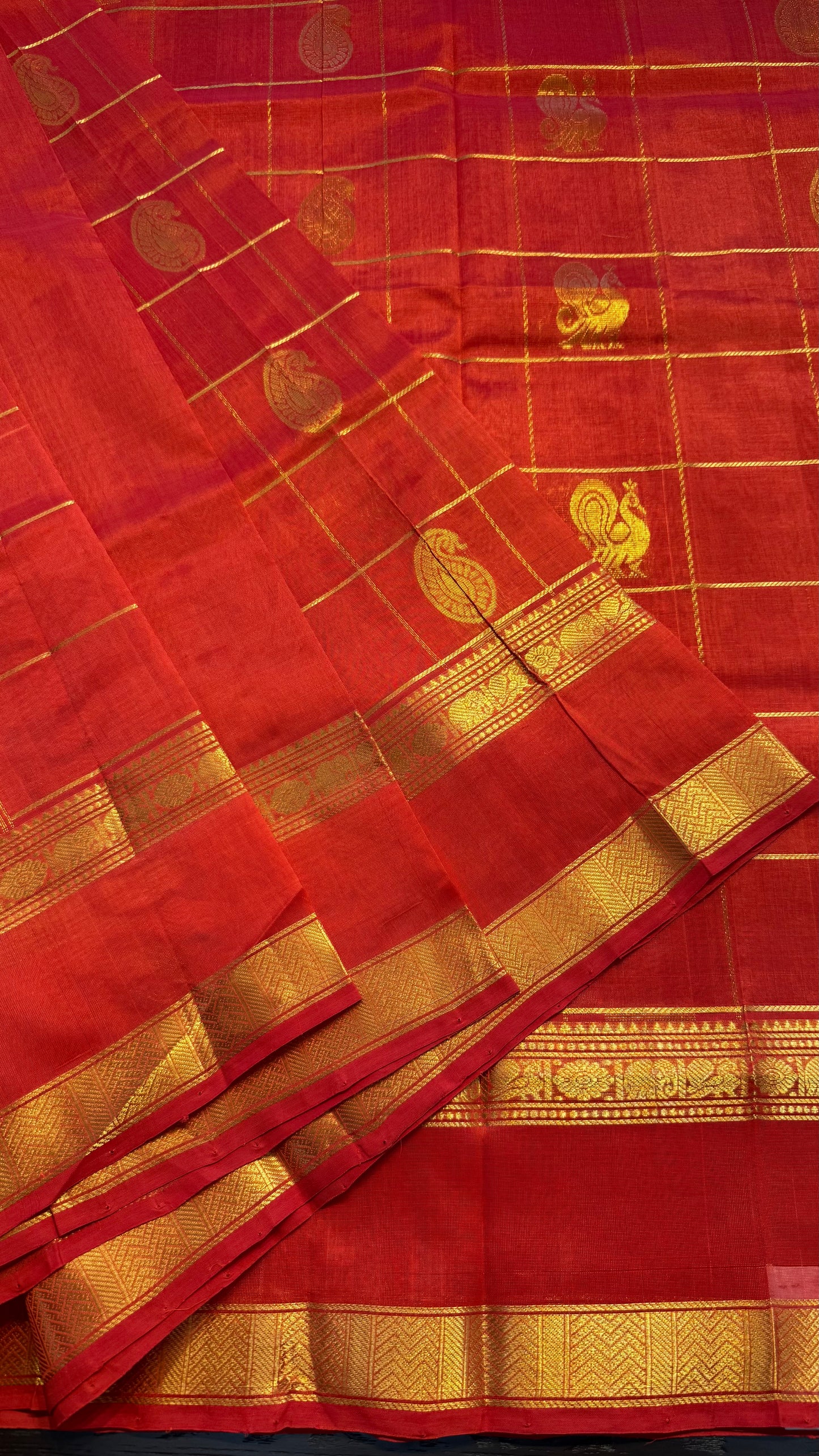 RED KATTAM HANDLOOM KANCHIPURAM SILK COTTON (KSC116)
