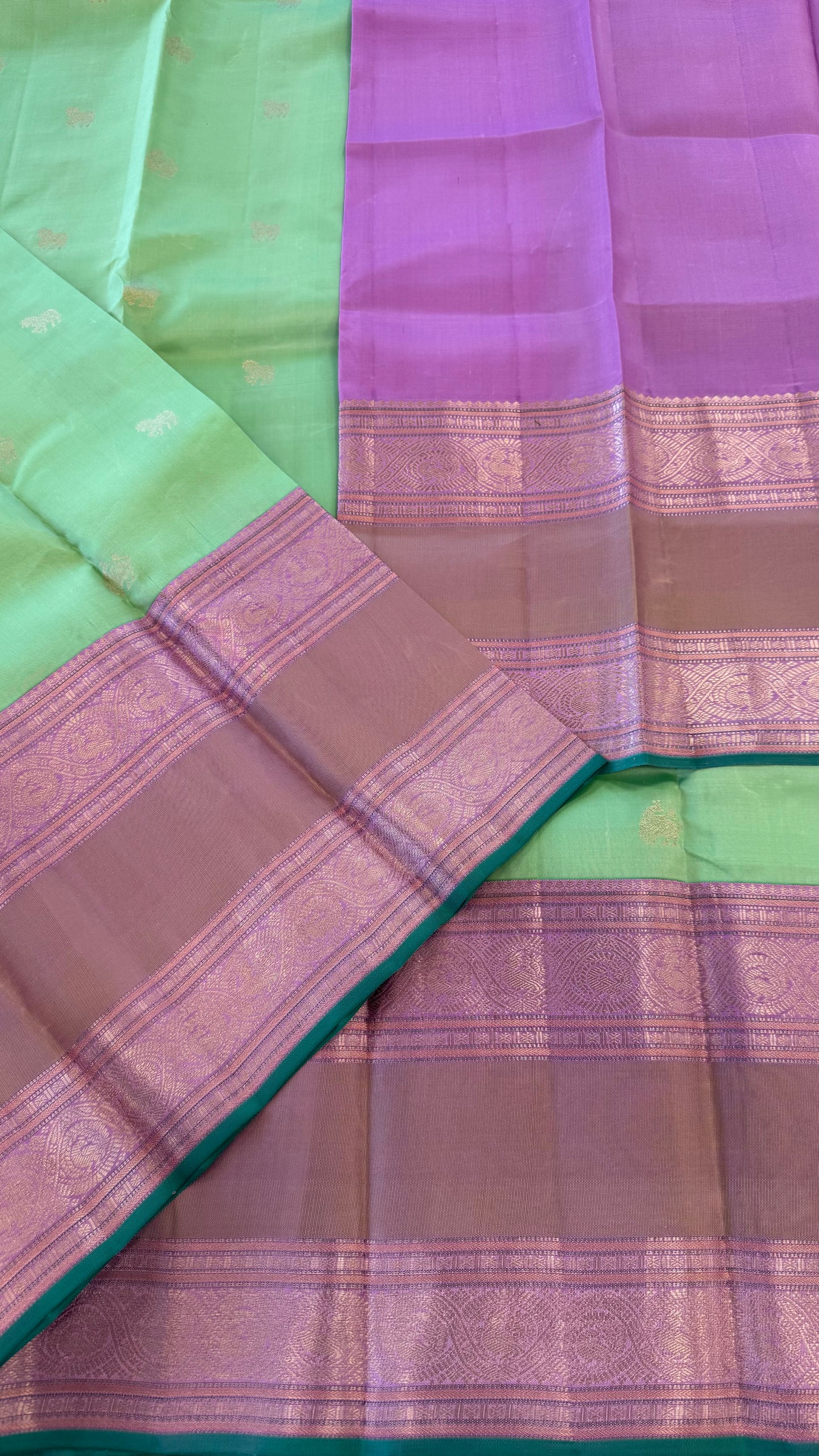 MINT GREEN WITH CONTRAST LILAC HANDLOOM KANICHIPURAM SILK SAREE (KSS278)