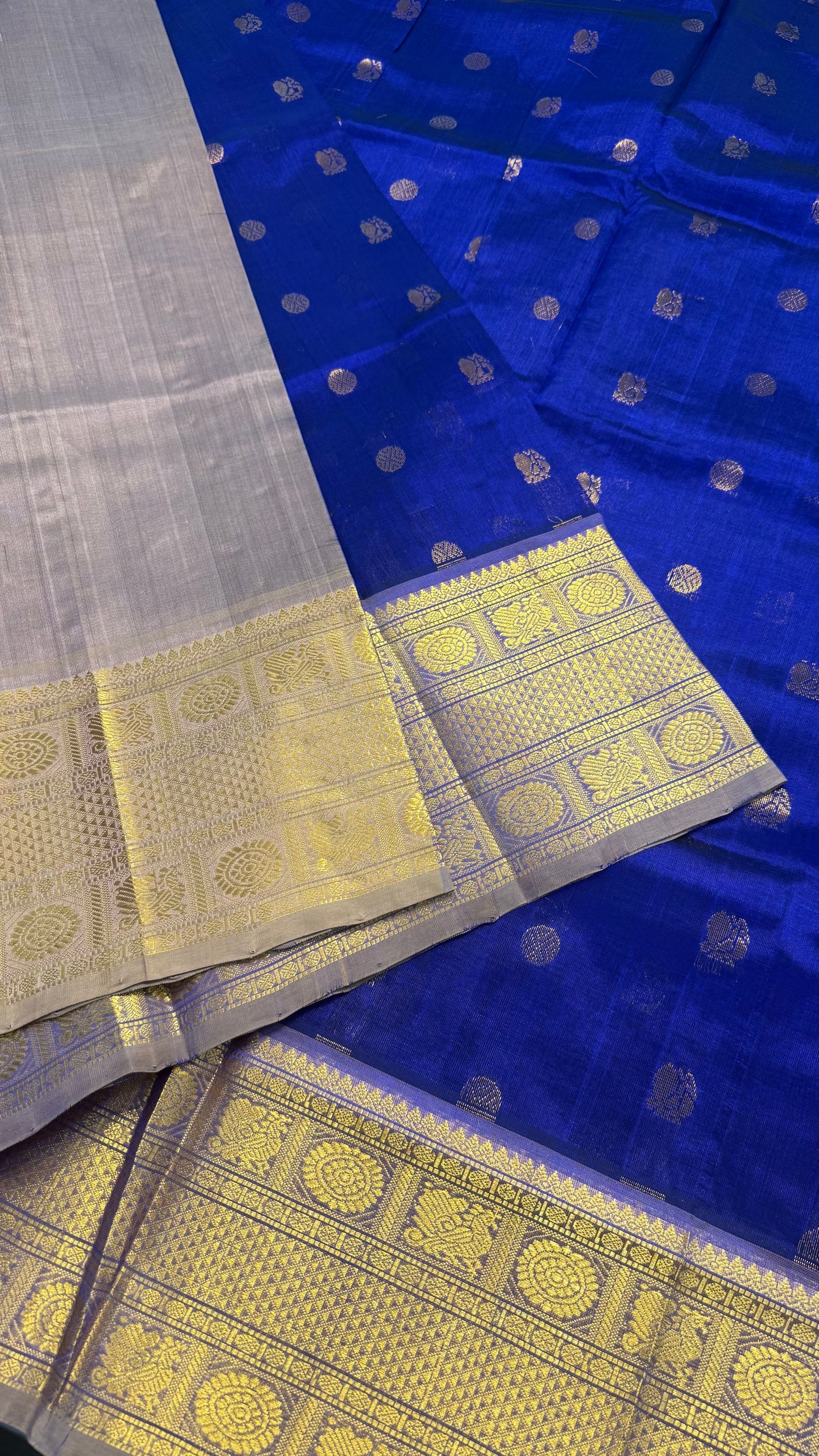 ROYAL BLUE WITH CONSTRAST LAVENDER KANCHIPURAM SILK COTTON (KSC03)