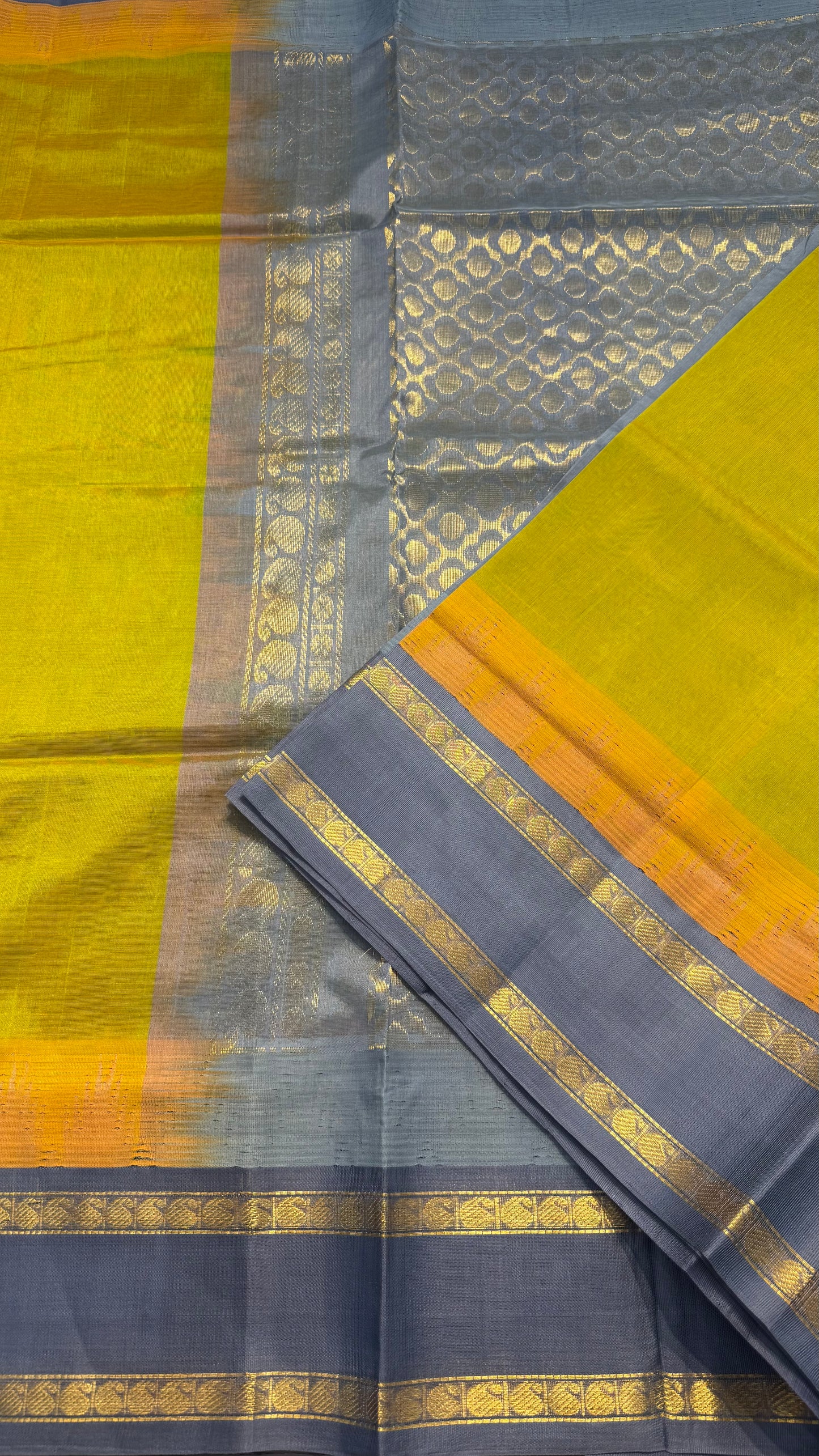 DUAL TONE OLIVE GREEN WITH GREY TRADITIONAL RETTAI PETTA BORDER HANDLOOM KANCHIPURAM SILK COTTON (KSC42)