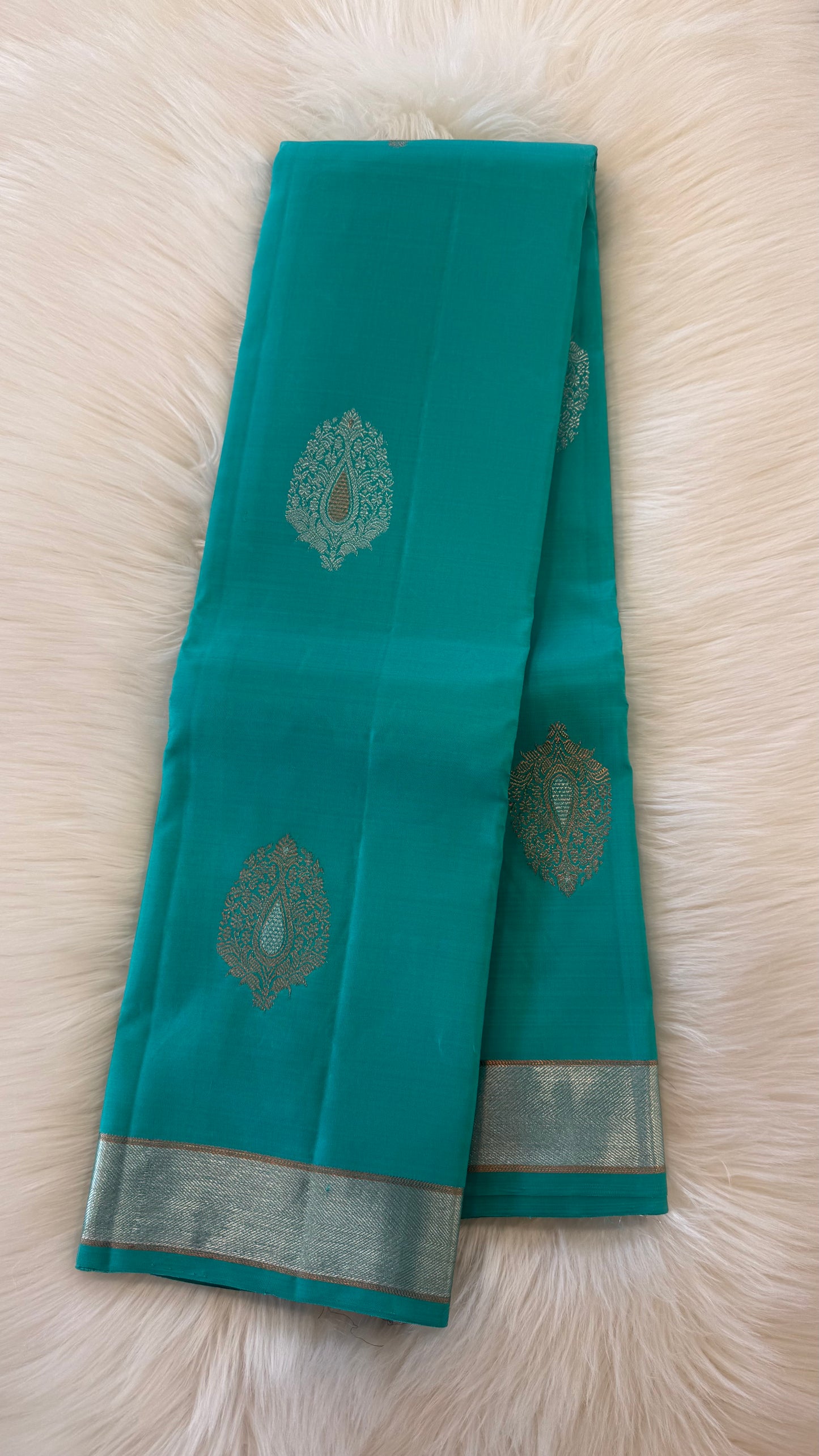 TURQUOISE BLUE GOLD ZARI HANDLOOM KANICHIPURAM SILK SAREE (KSS145)