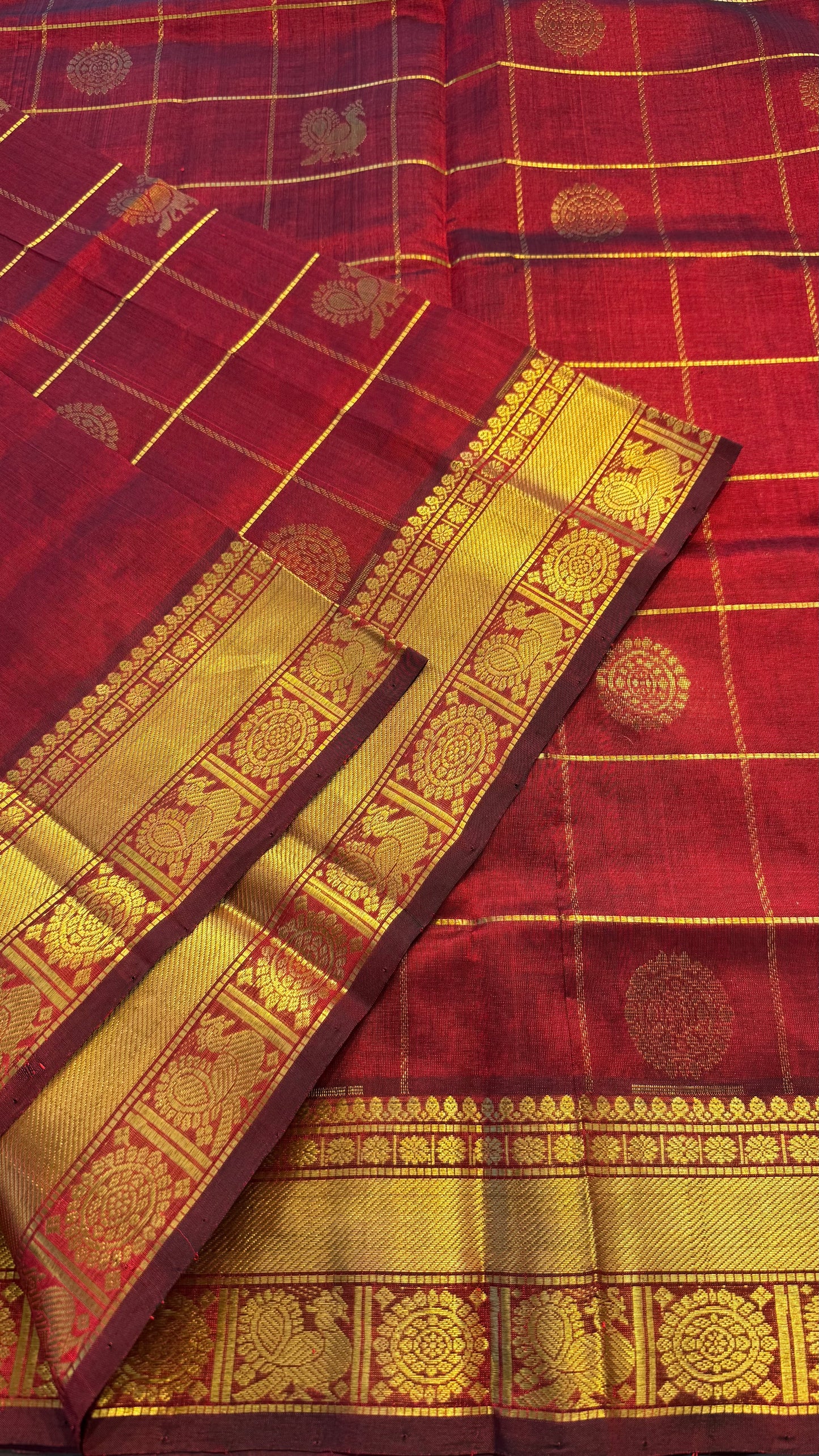 MAROON KATTAM KANCHIPURAM SILK COTTON SAREE (KSC40)