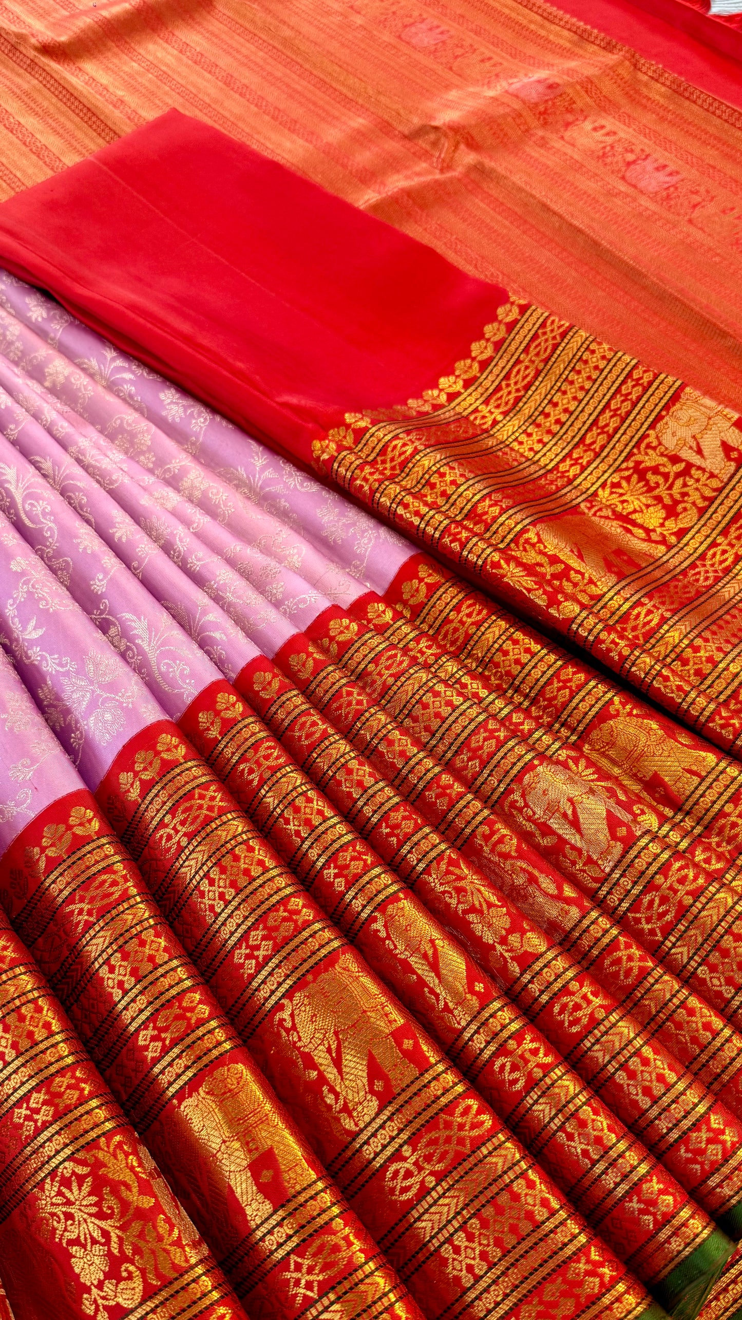 BRIDAL PASTEL LILAC PURPLE GOLD & SILVER ZARI HANDLOOM KANICHIPURAM SILK SAREE (KSS97)