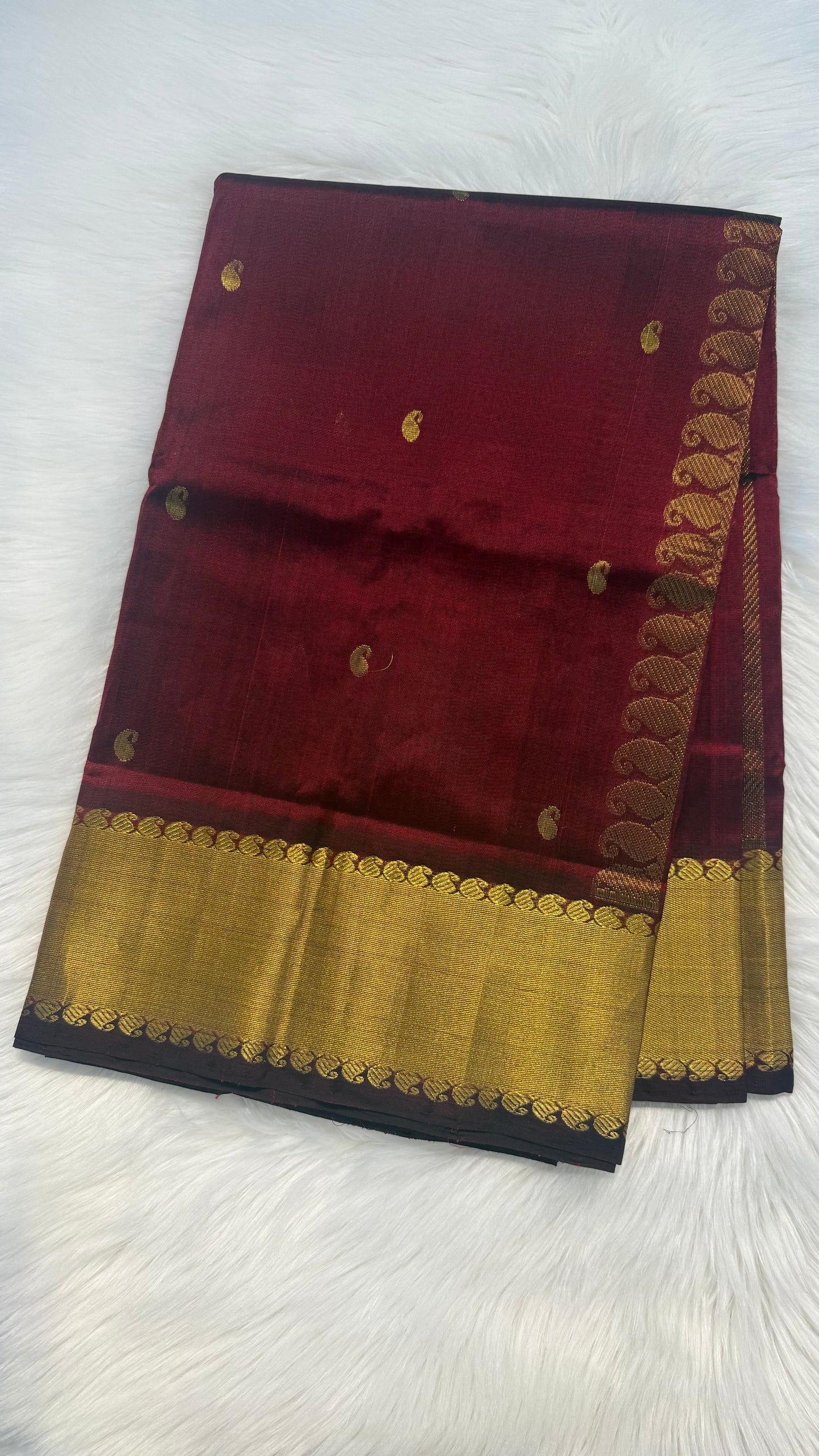 MAROON GOLD BORDER HANDLOOM KANCHIPURAM SILK COTTON (KSC72)