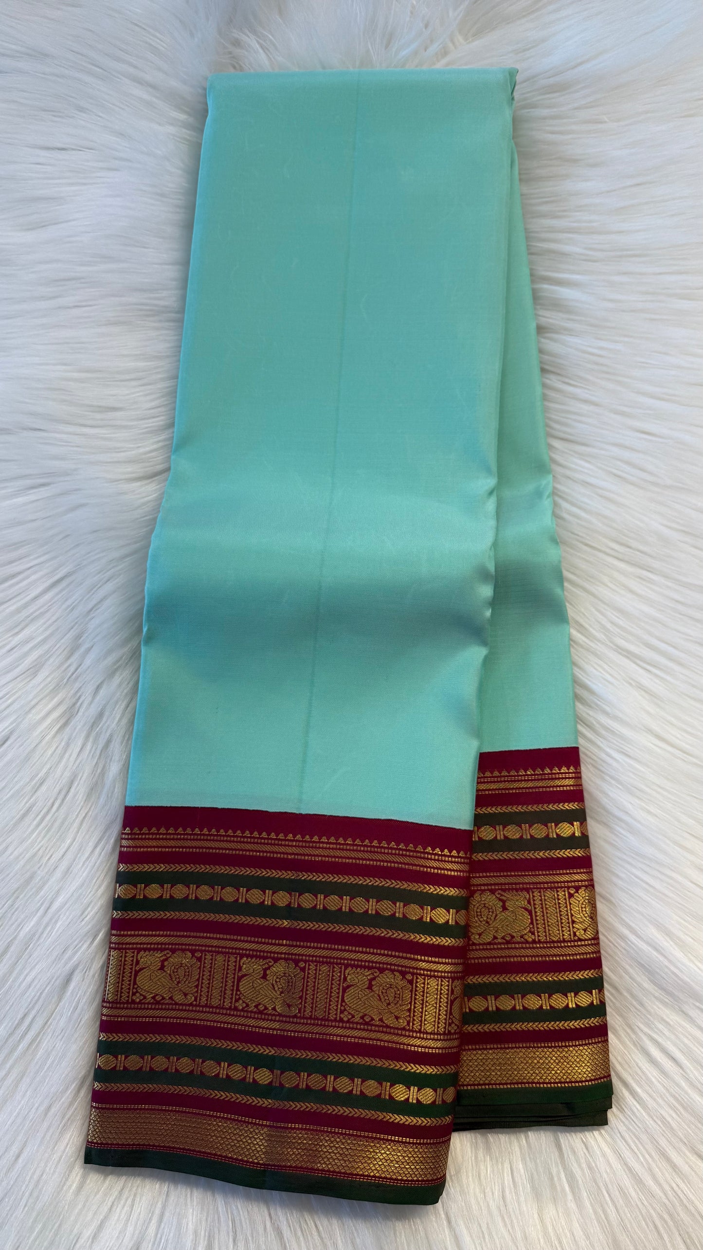 AQUA BLUE WITH CONTRAST MAROON GOLD ZARI HANDLOOM KANCHIPURAM SILK SAREE (KSS295)