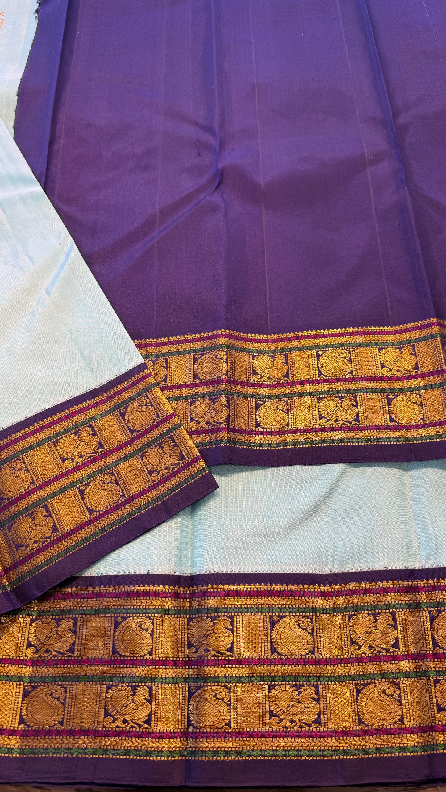 SKY BLUE WITH CONTRAST INDIGO PURPLE GOLD ZARI HANDLOOM KANCHIPURAM SILK SAREE (KSS 499)