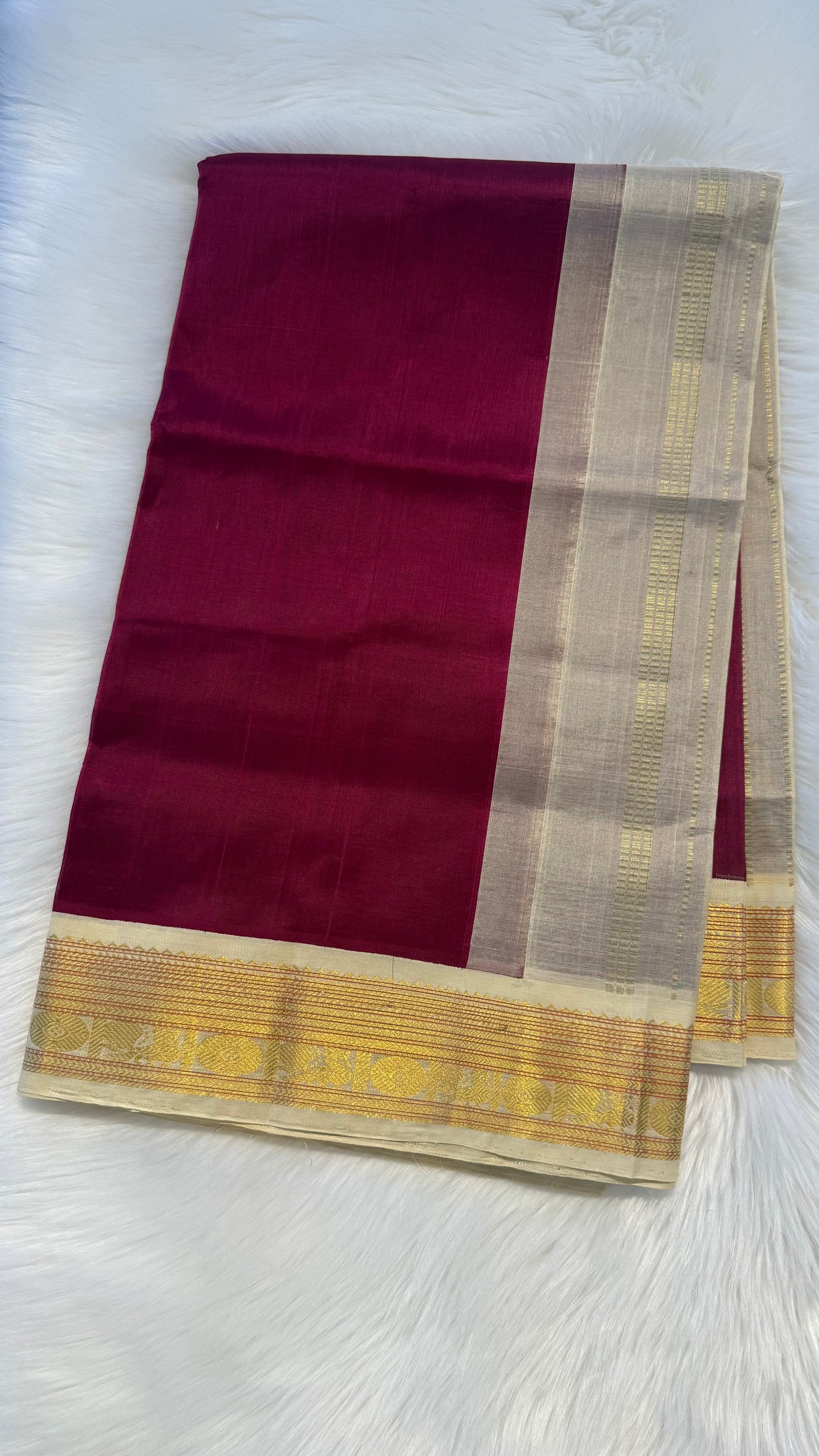 RESPBERRY WITH CREAM HANDLOOM KANCHIPURAM SILK COTTON (KSC84)
