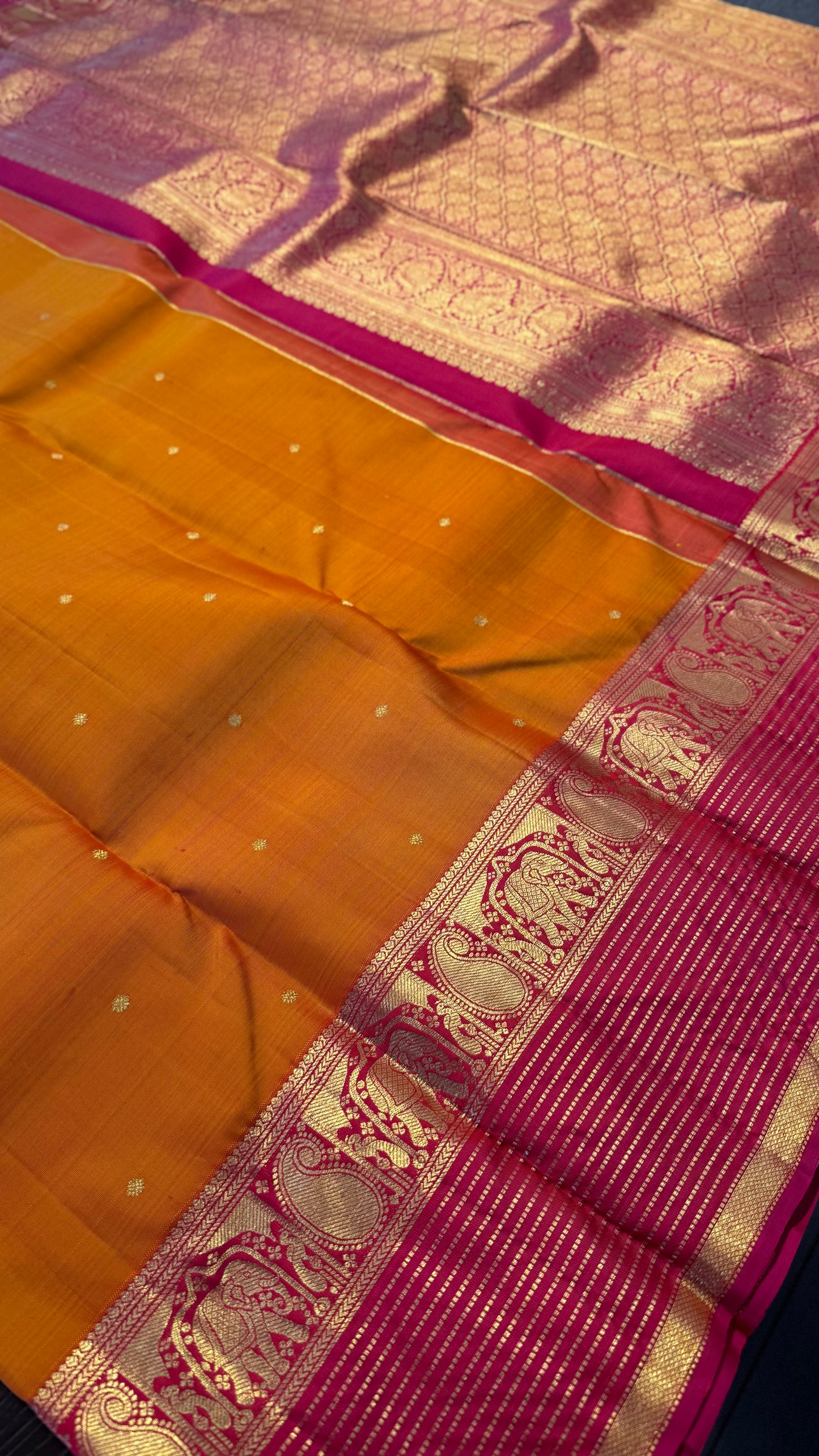 FANTA ORANGE WITH RANI PINK GOLD ZARI HANDLOOM KANICHIPURAM SILK SAREE (KSS242)