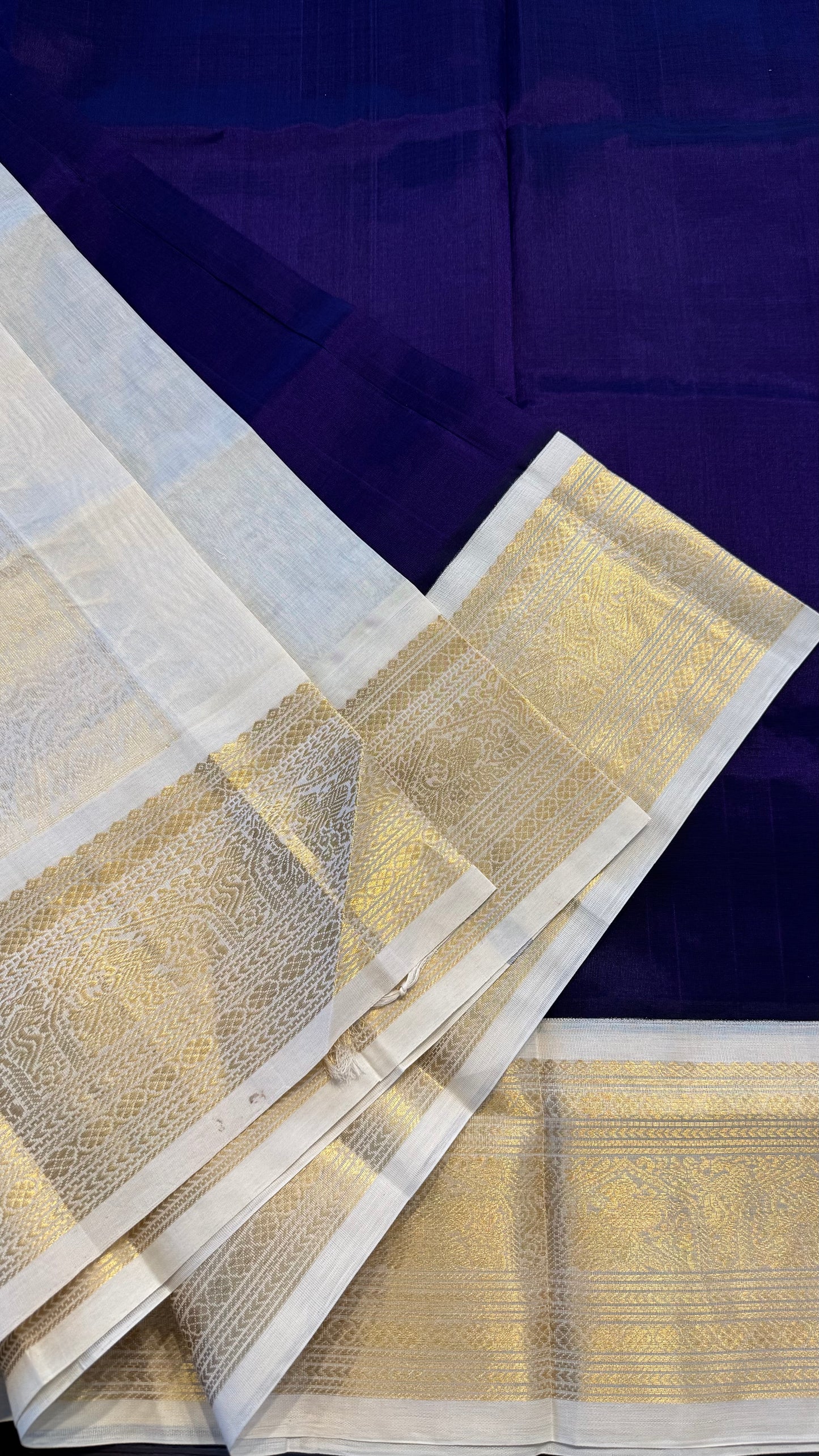 INDIGO PURPLE WITH IVORY HANDLOOM KANCHIPURAM SILK COTTON (KSC135)