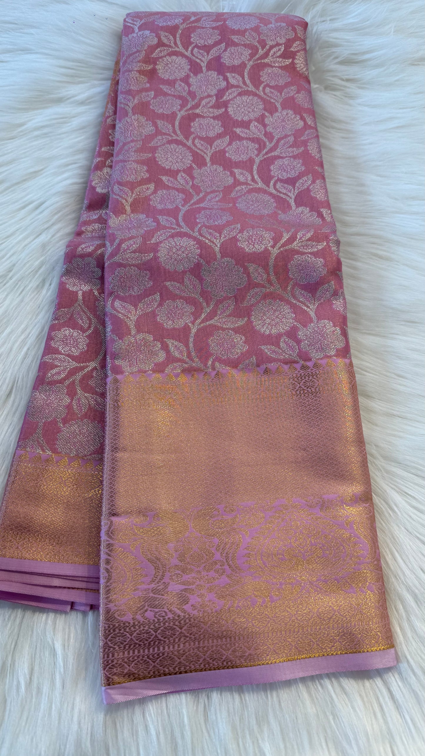 LAVENDER ROSE SEMI SILK KANICHIPURAM SILK SAREE (SSKS09)