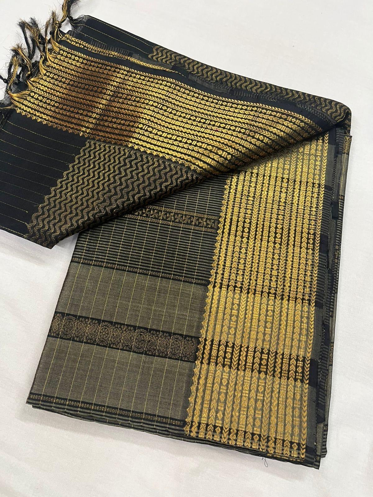 BLACK HANDLOOM KANCHIPURAM SILK COTTON (KSC103)
