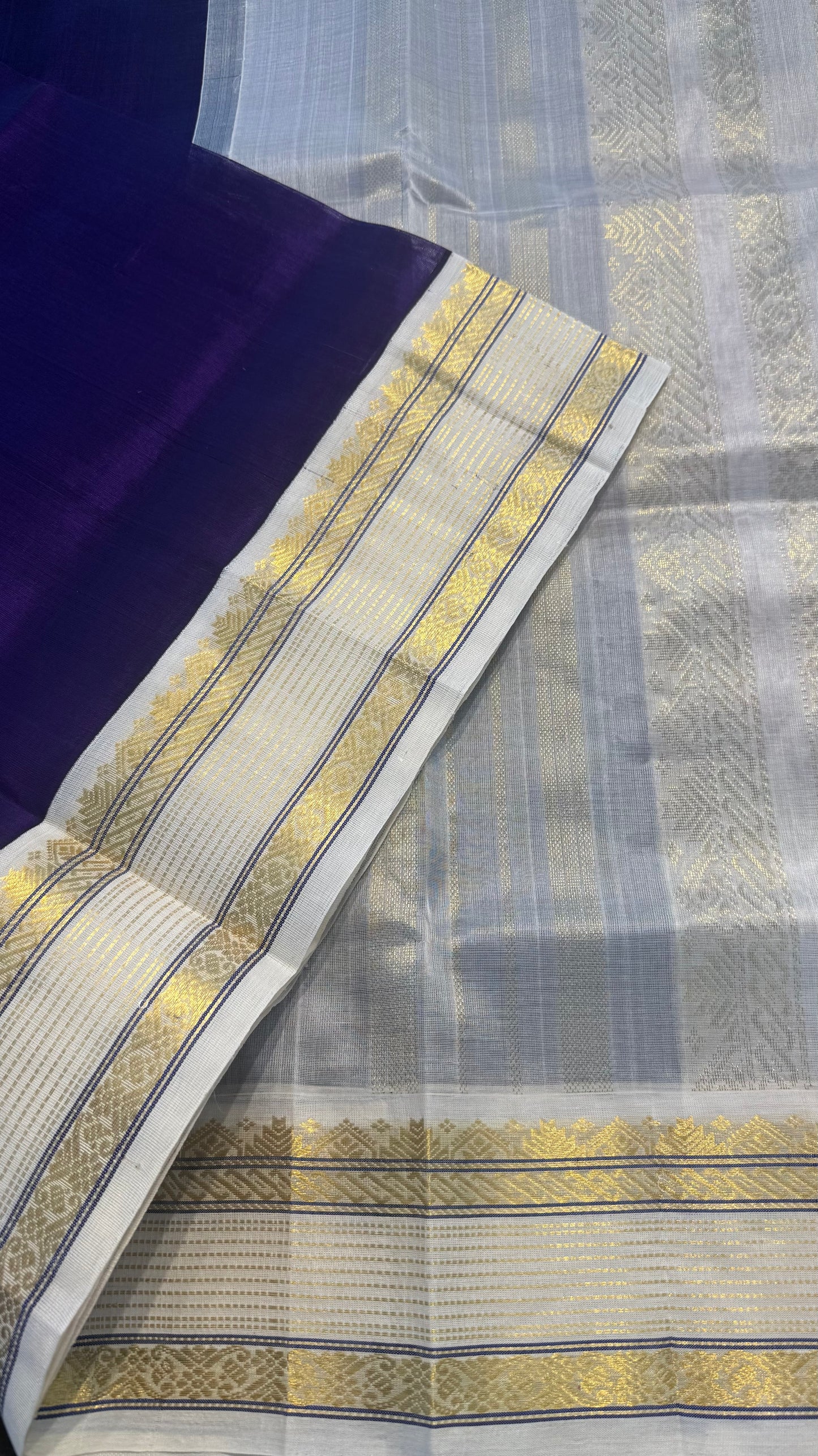 INDIGO PURPLE WITH CONTRAST WHITE KANCHIPURAM SILK COTTON (KSC26)