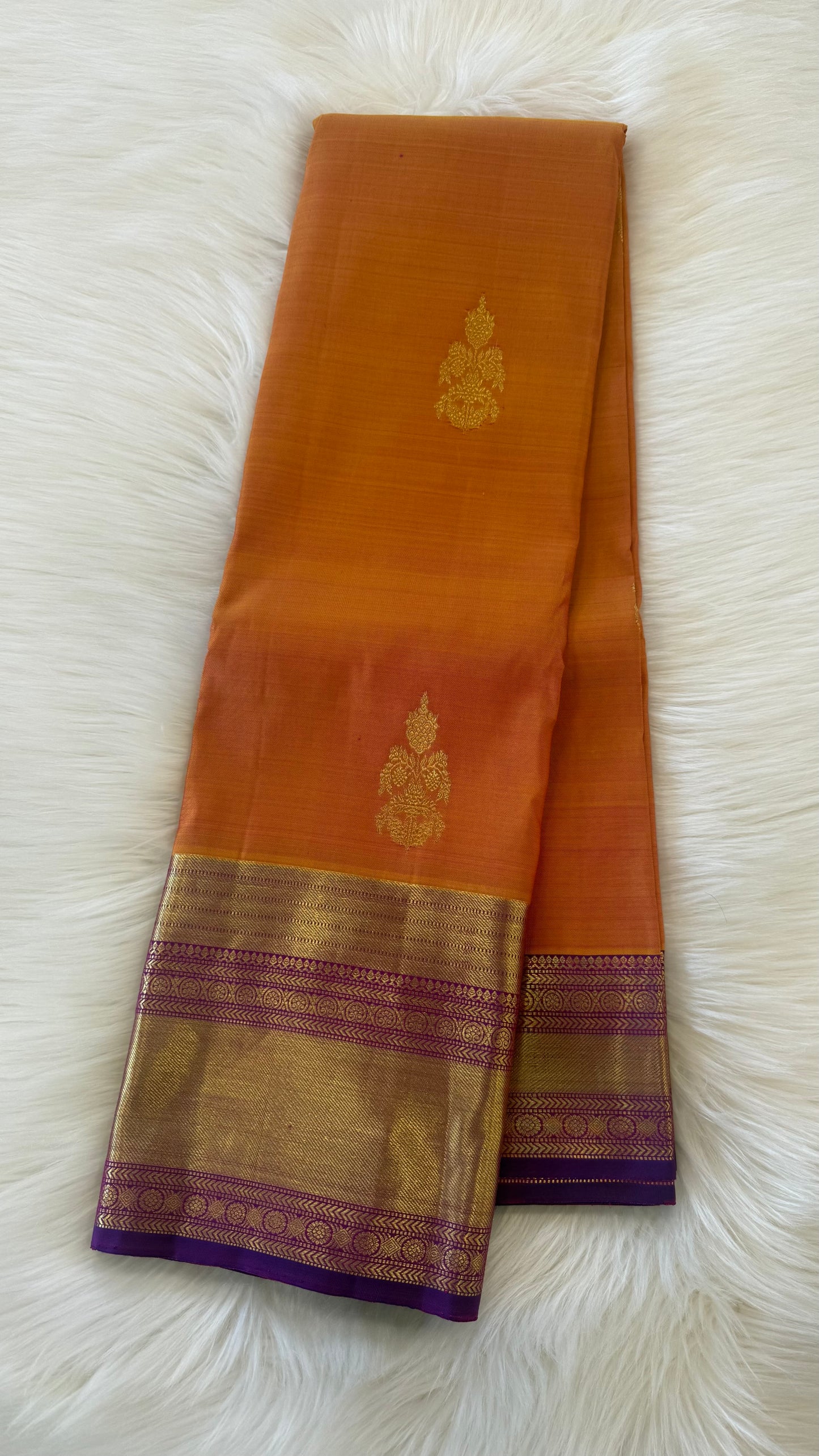 DUAL TONE CARROT WITH CONTRAST VADAMALLI PURPLE GOLD ZARI HANDLOOM KANICHIPURAM SILK SAREE (KSS65)