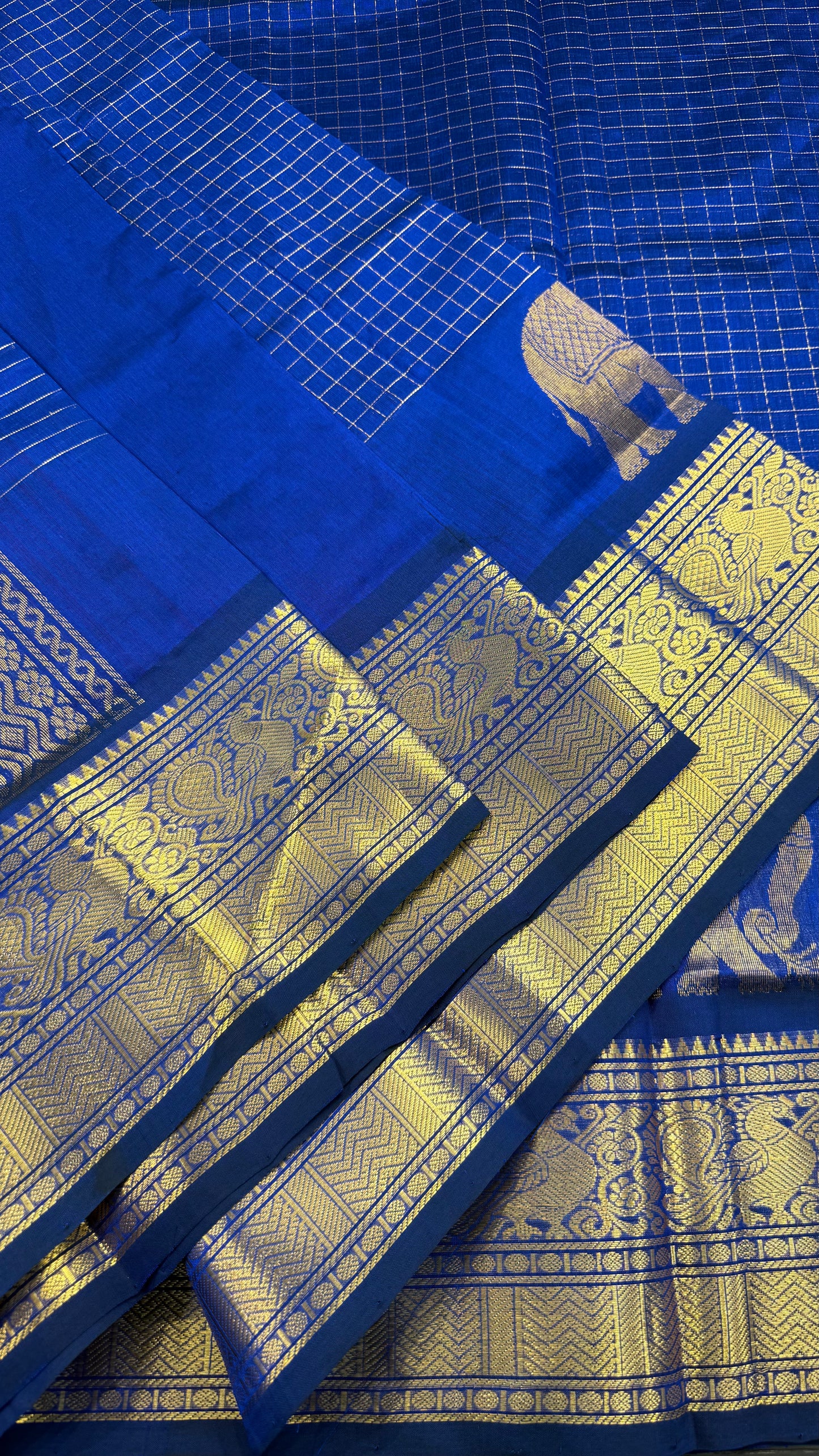 ROYAL BLUE KATTAM HANDLOOM KANCHIPURAM SILK COTTON (KSC145)