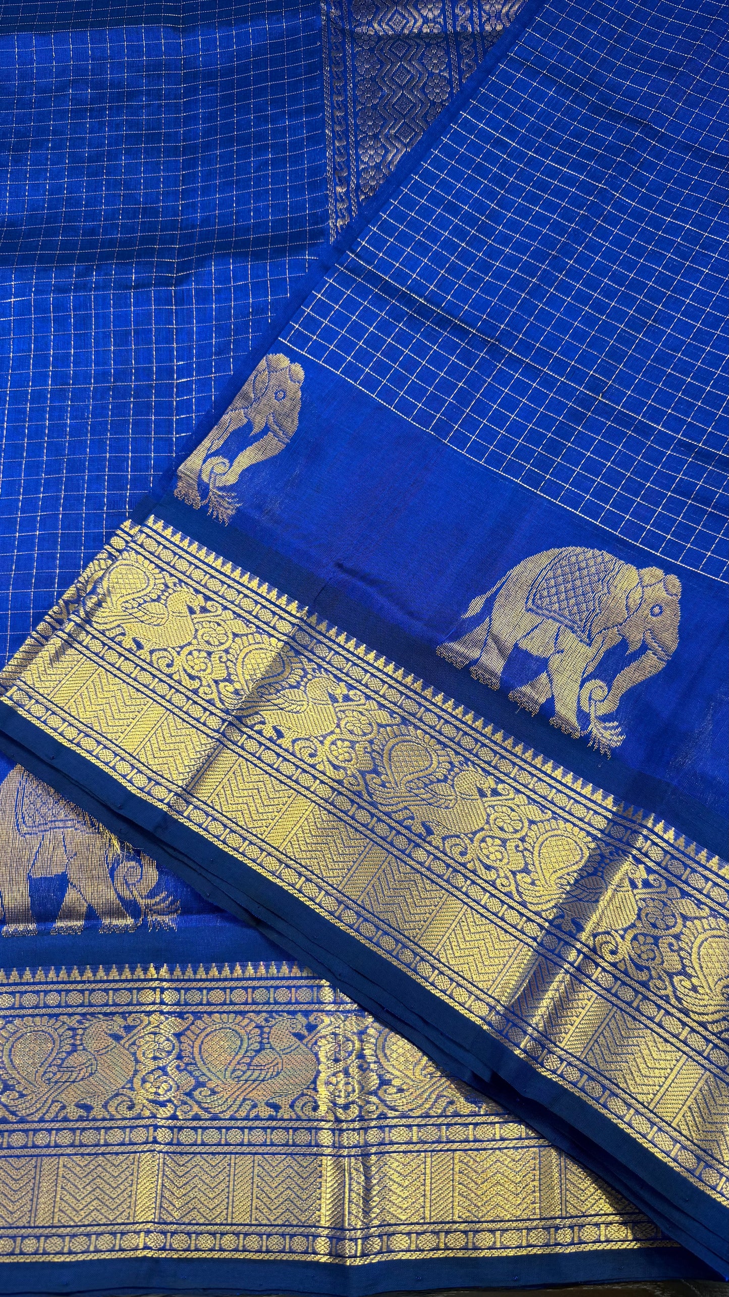 ROYAL BLUE KATTAM HANDLOOM KANCHIPURAM SILK COTTON (KSC145)