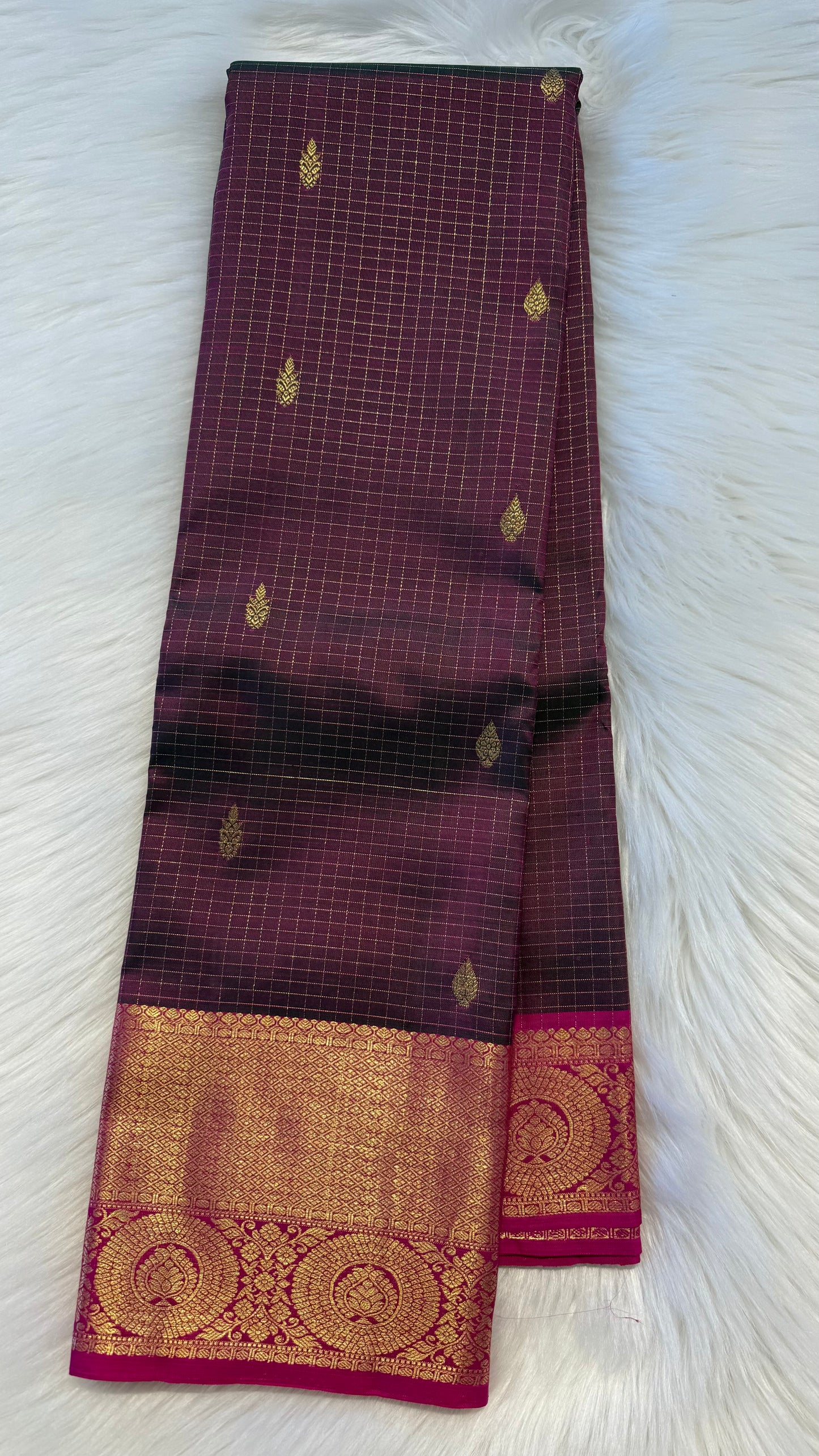 DUAL TONE GREEN PURPLE WITH CONTRAST PINK GOLD ZARI HANDLOOM KANCHIPURAM SILK SAREE (KSS283)