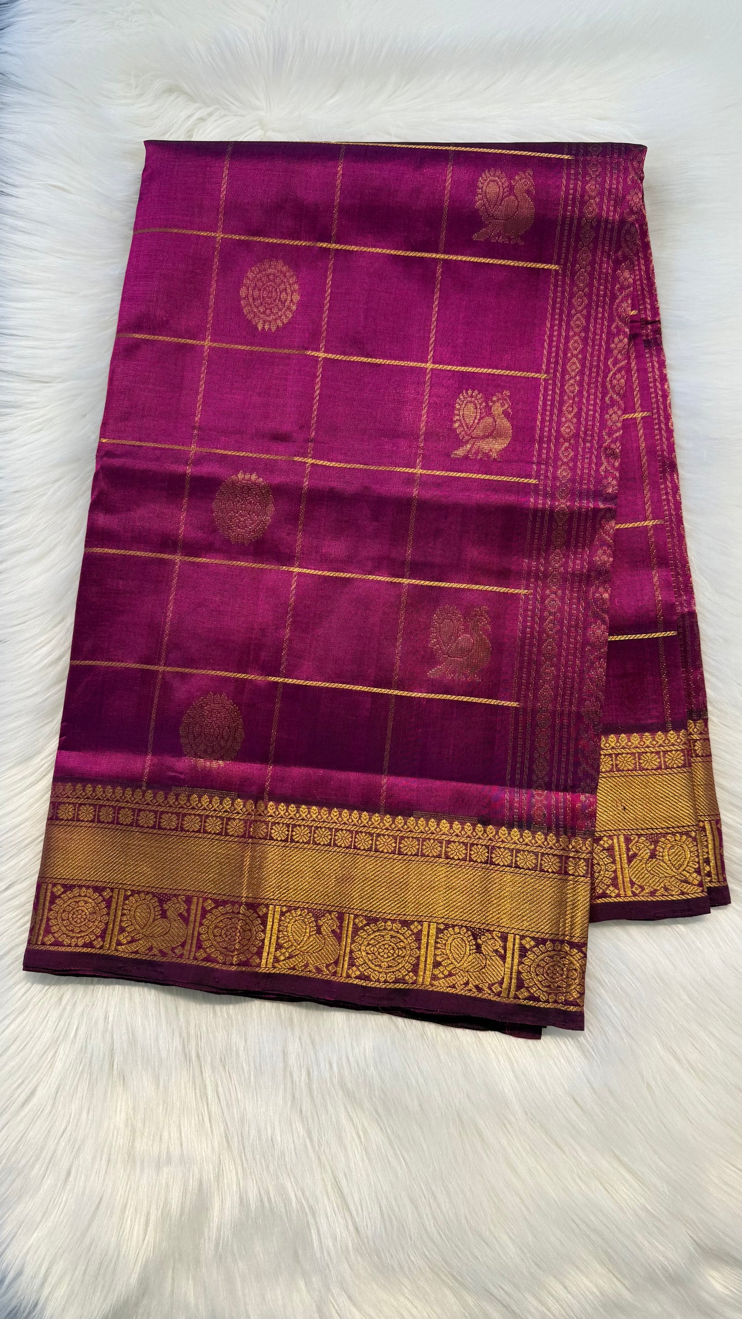 PURPLE KATTAM KANCHIPURAM SILK COTTON SAREE (KSC87)