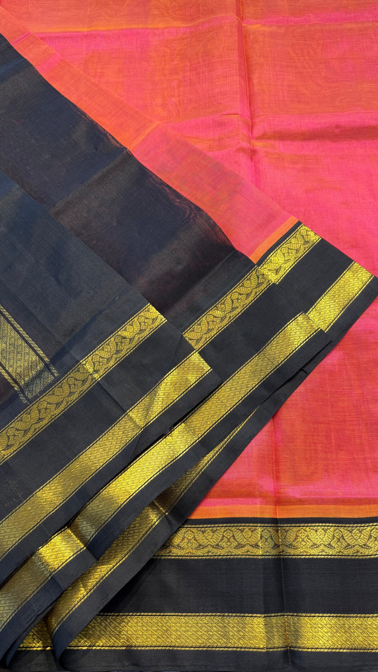 KANAKAMBARAM ORANGE WITH CONSTRAST BLACK KANCHIPURAM SILK COTTON (KSC115)