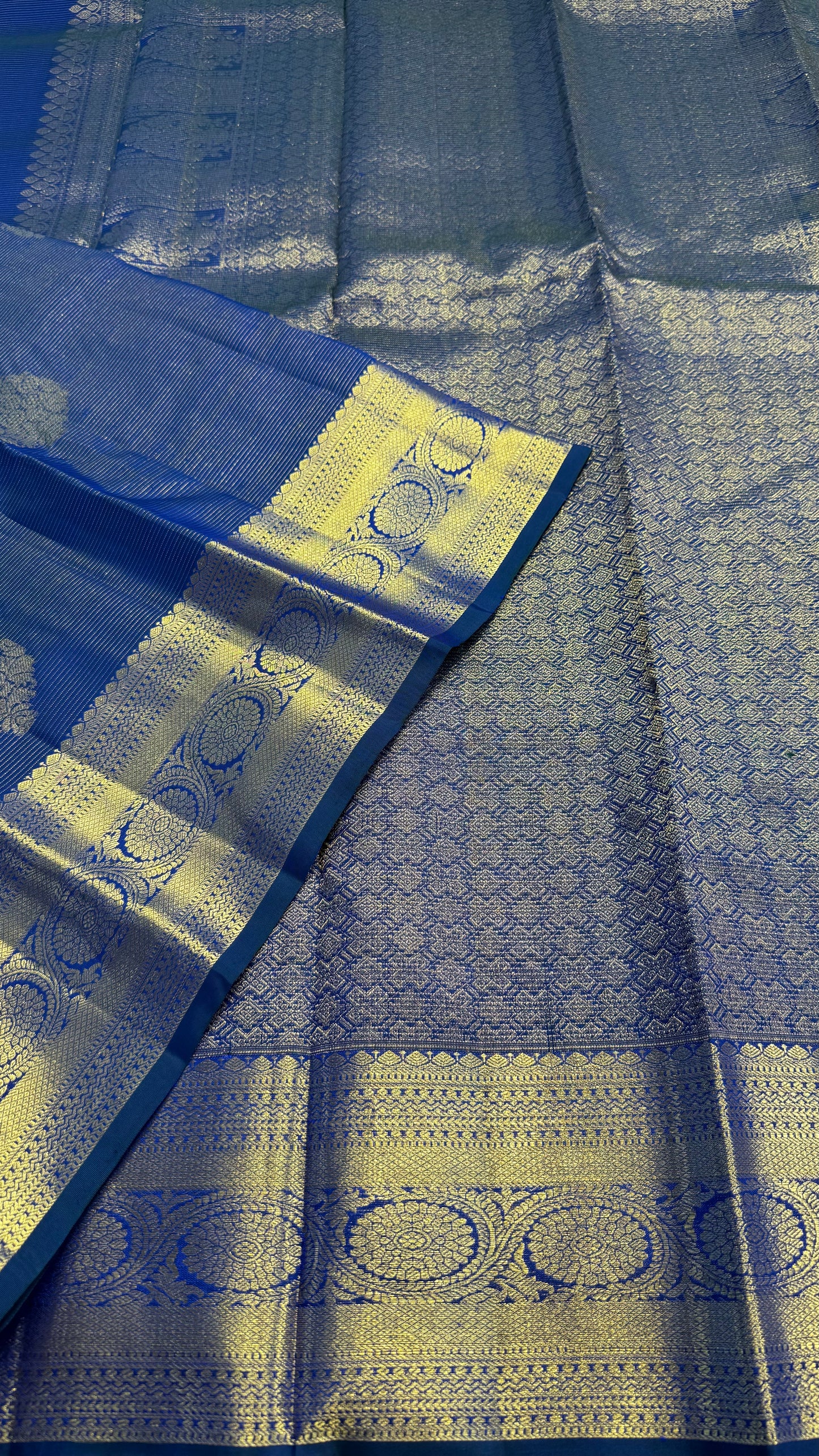 VAIRA OOSI PEACOCK BLUE GOLD ZARI HANDLOOM KANICHIPURAM SILK SAREE (KSS259)