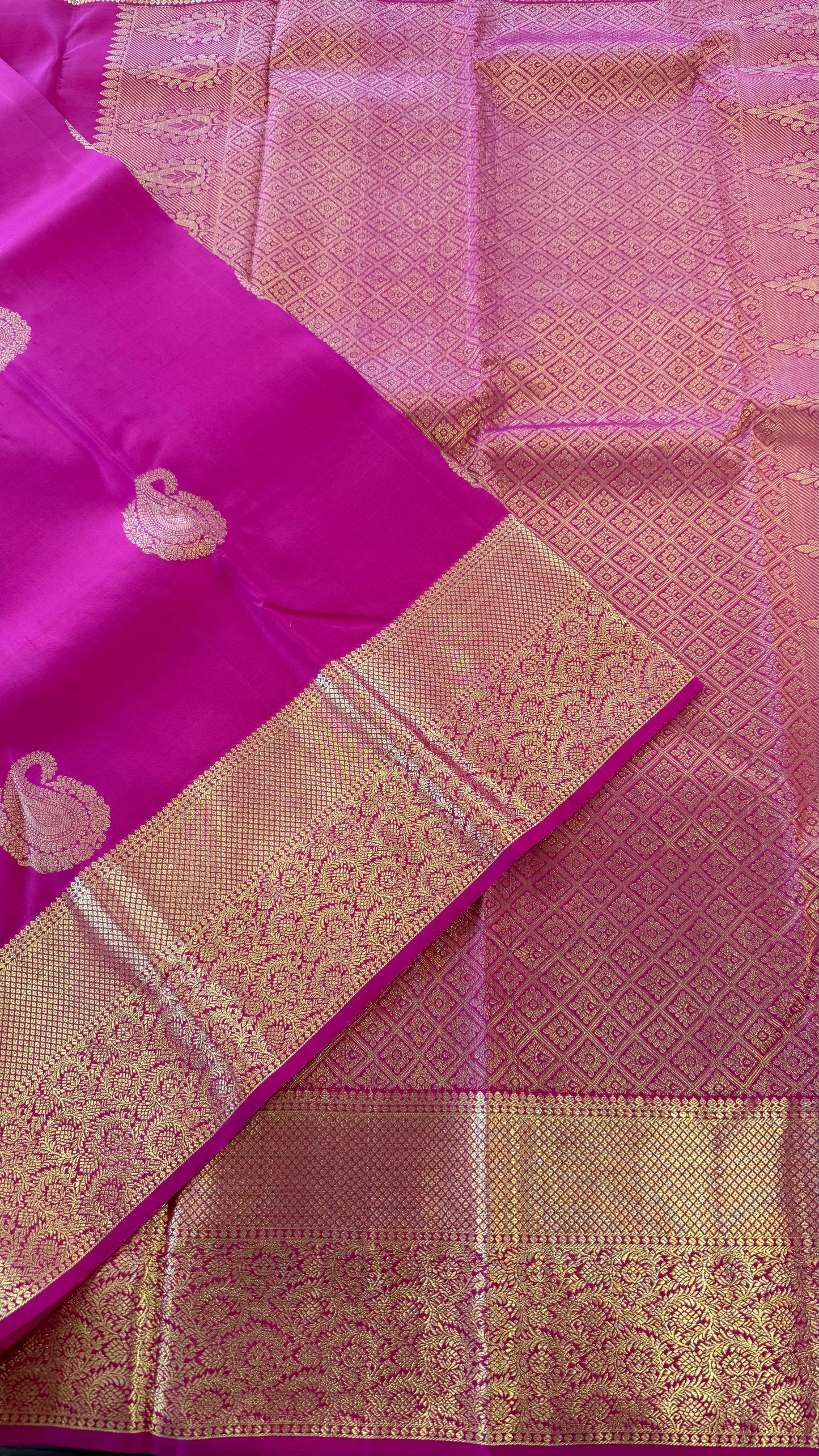 BRIGHT PINK GOLD ZARI HANDLOOM KANICHIPURAM SILK SAREE (KSS82)