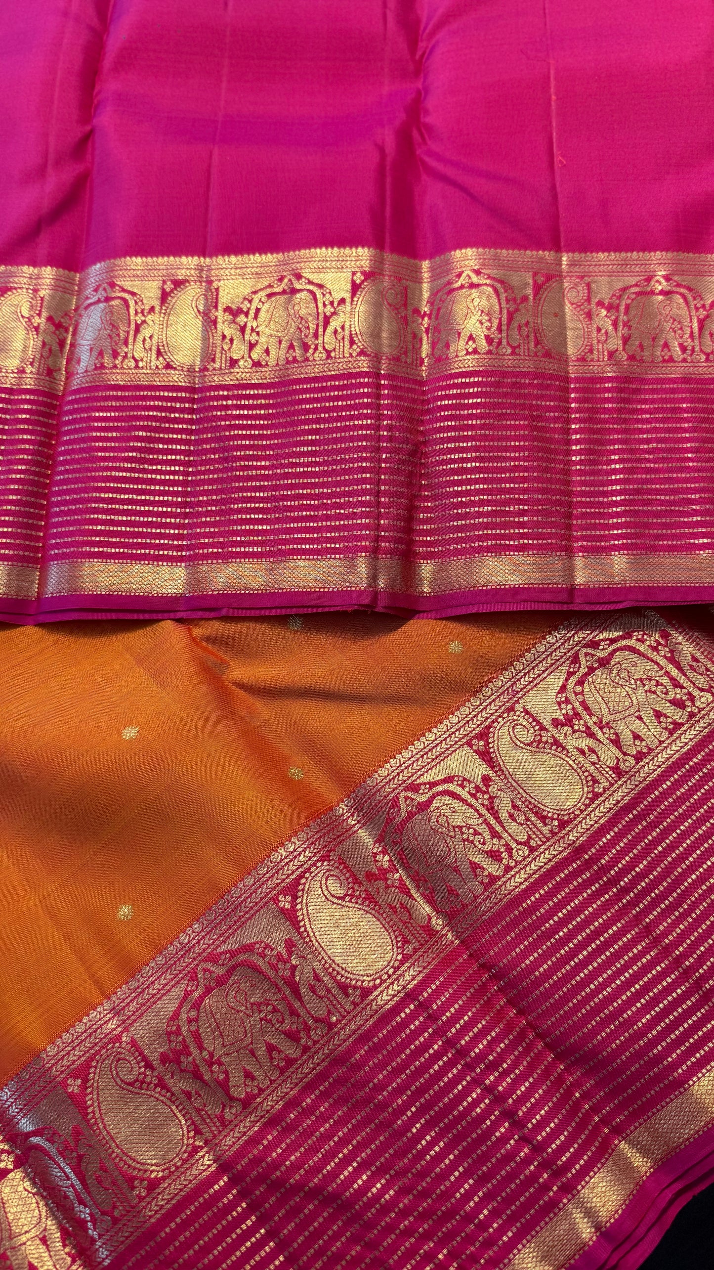 FANTA ORANGE WITH RANI PINK GOLD ZARI HANDLOOM KANICHIPURAM SILK SAREE (KSS242)