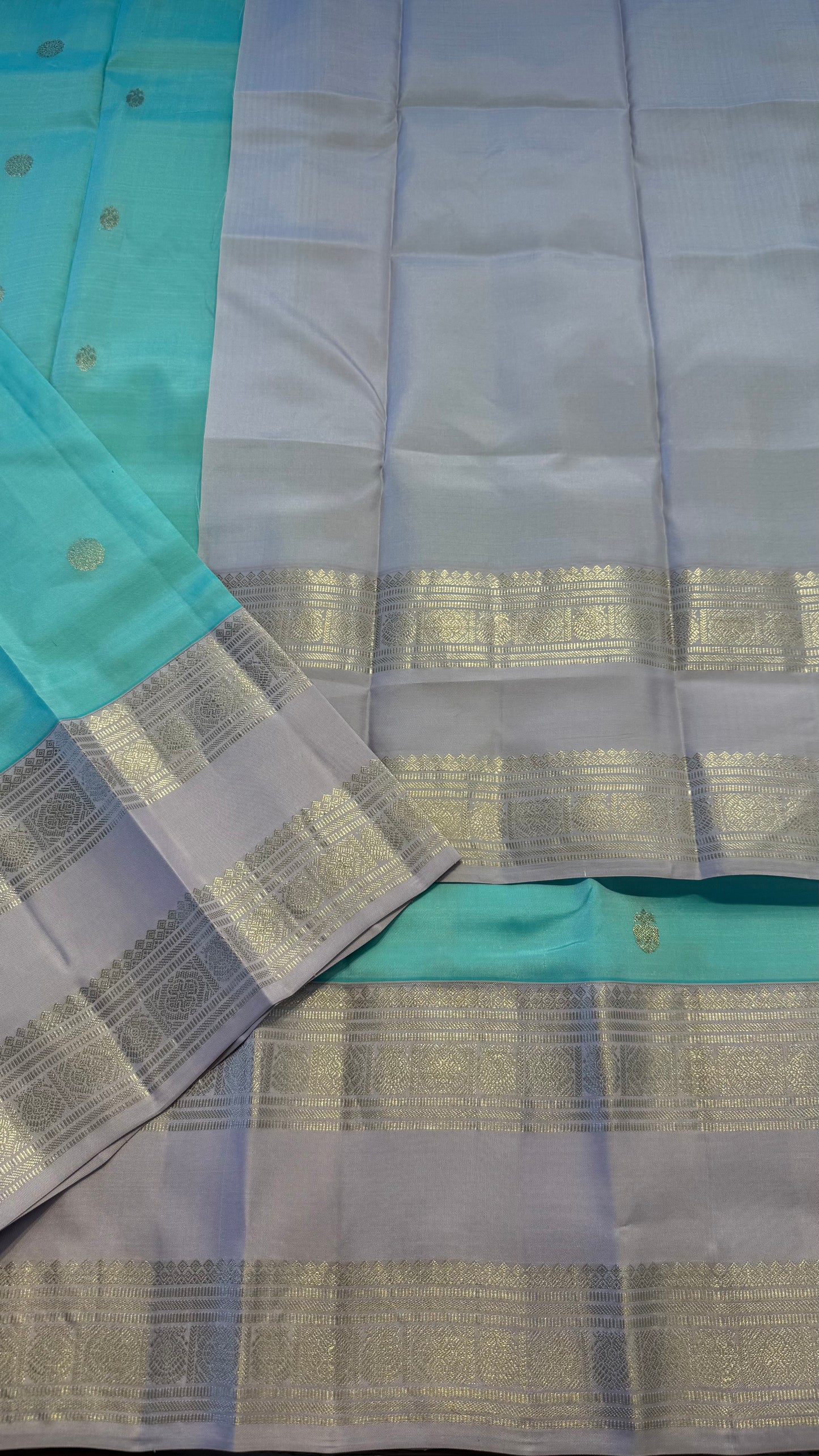 TIFFANY BLUE WITH CONTRAST LILAC HANDLOOM KANICHIPURAM SILK SAREE (KSS276)