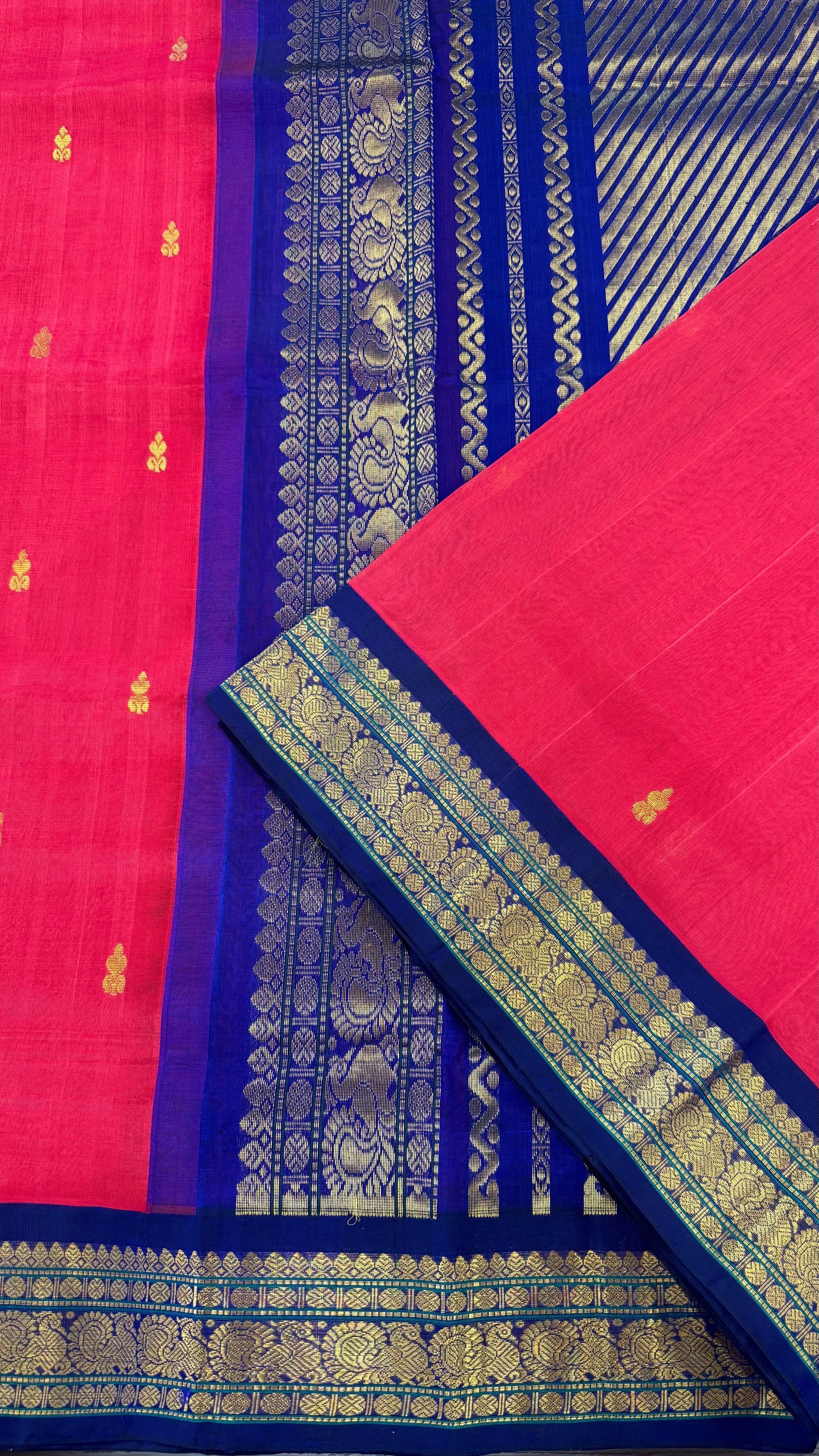 RED WITH CONTRAST PURPLE HANDLOOM KANCHIPURAM SILK COTTON (KSC15)